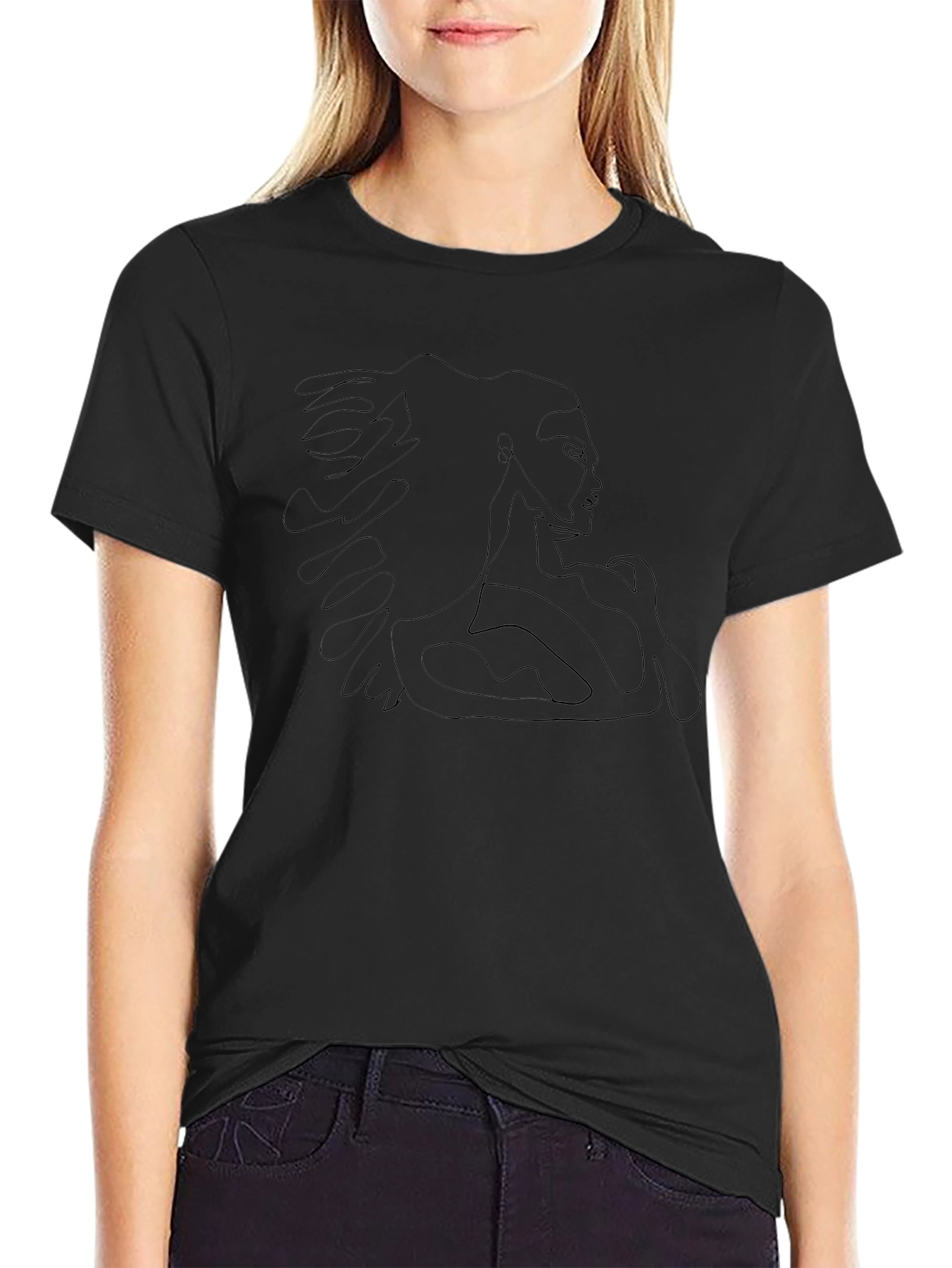Abstract Line Art Graphic Tee - Black