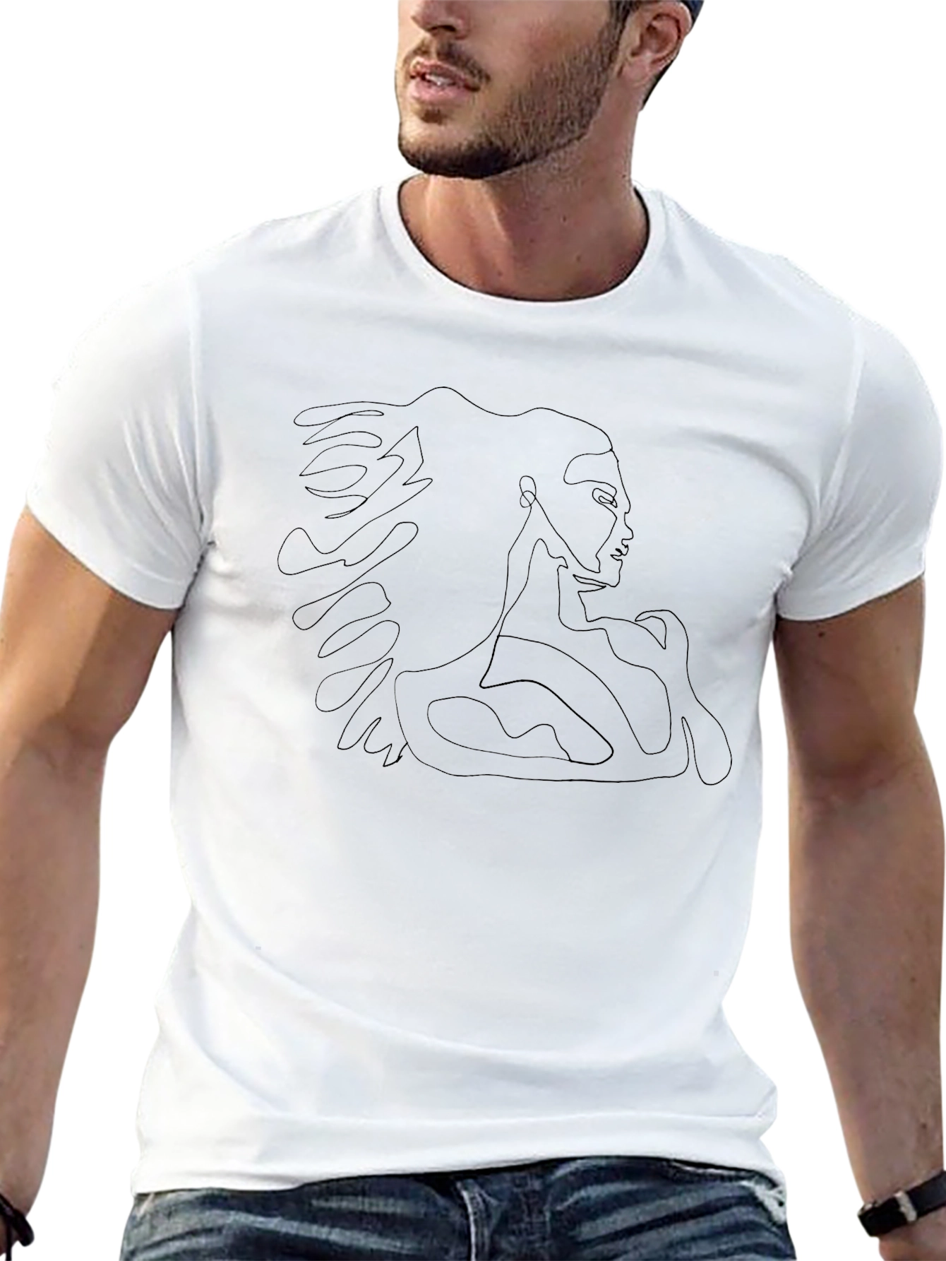 Abstract Line Art Graphic Tee - Black