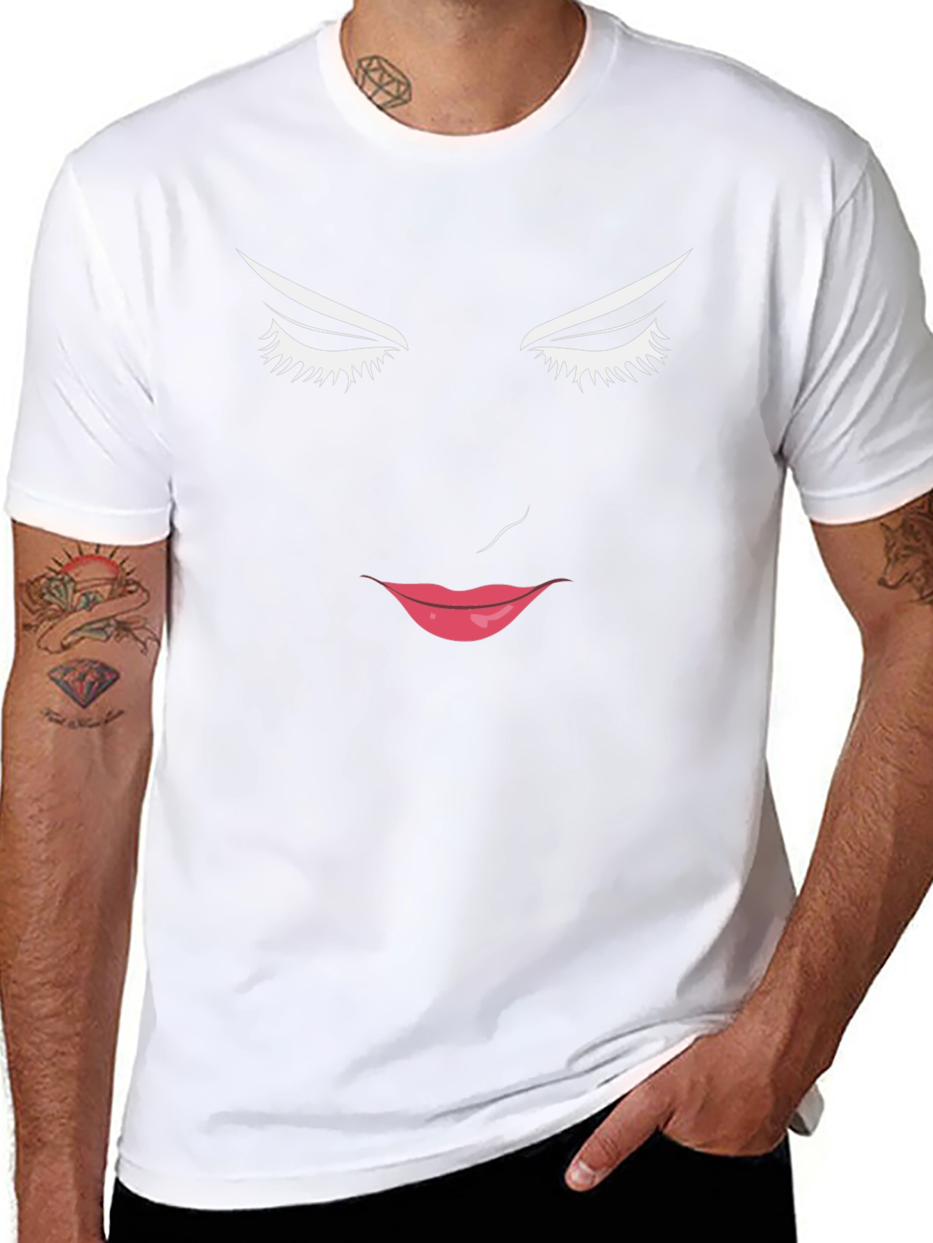 Abstract Face Graphic Print Black Tee