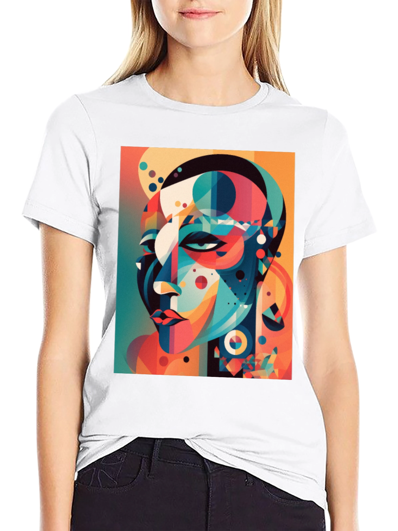 Abstract Geometric Face Graphic Tee - Black