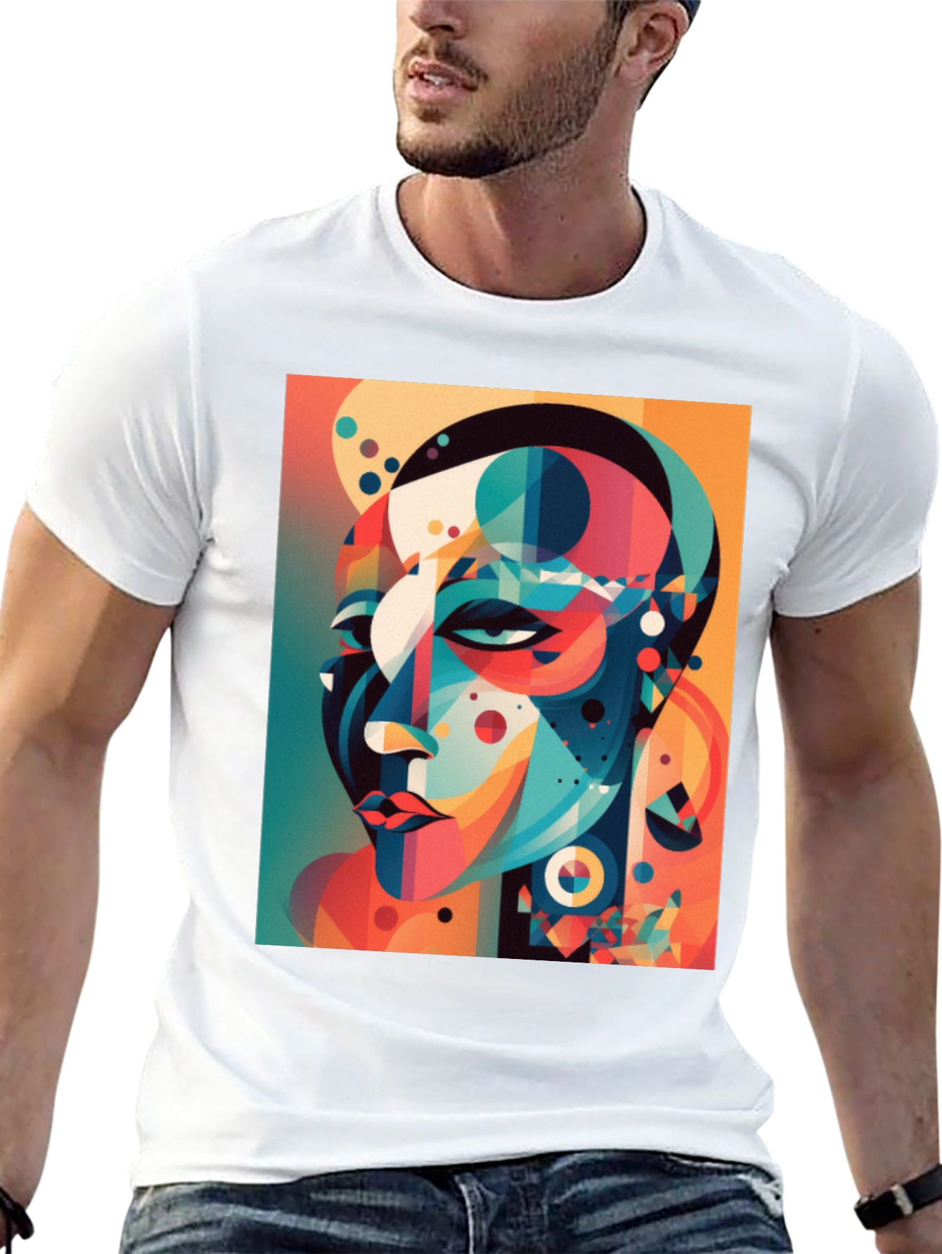 Abstract Geometric Face Graphic Tee - Black