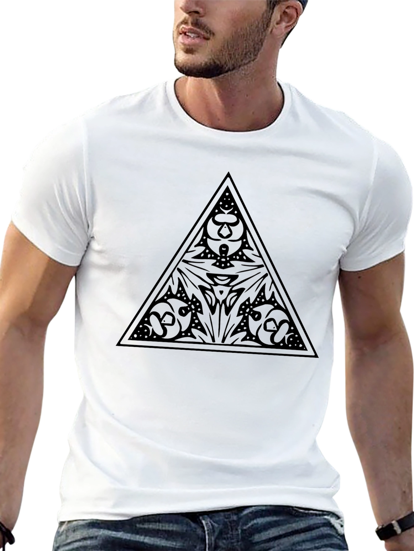 Abstract Triangle Graphic Print Mens Black T-Shirt