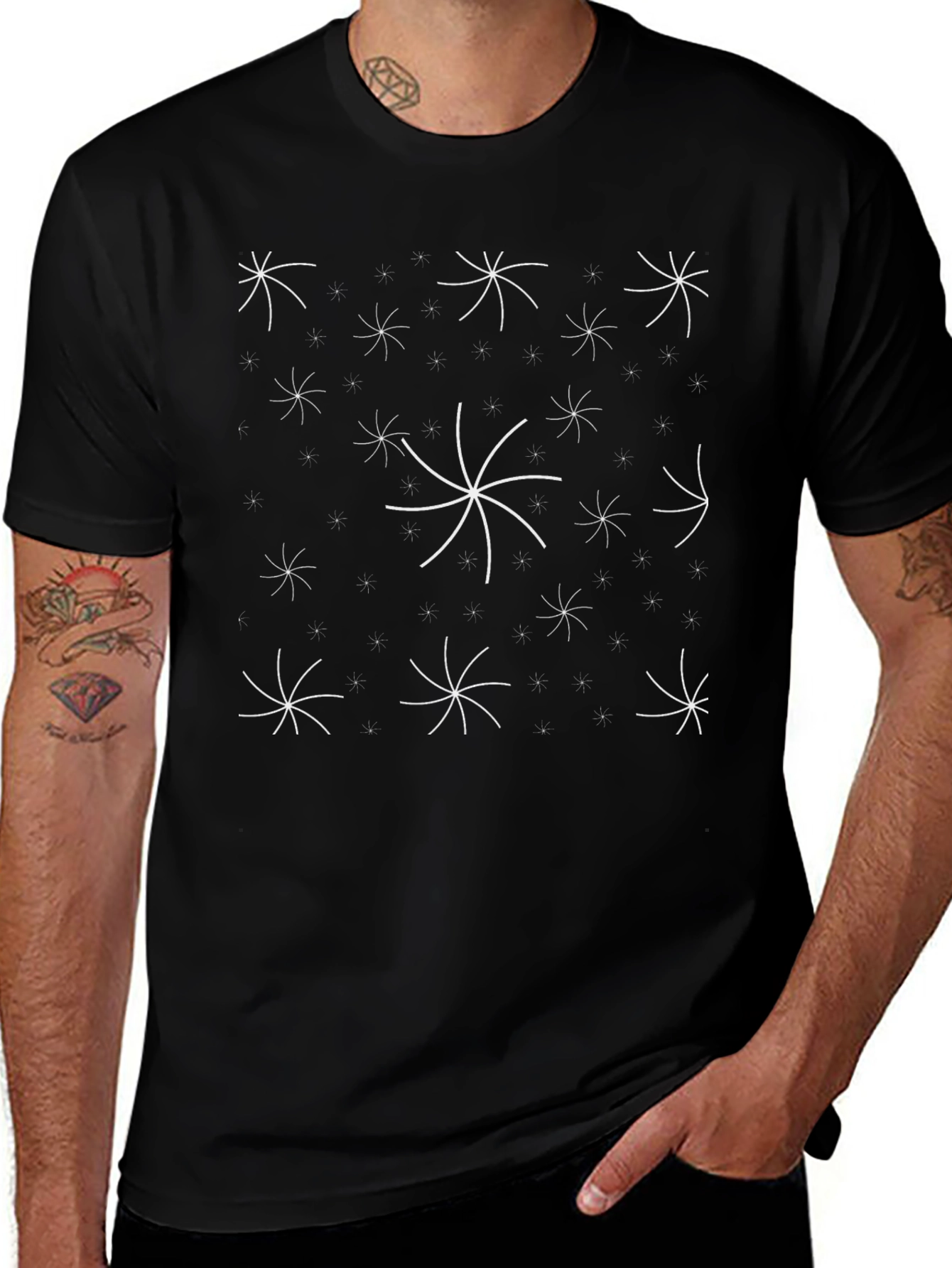 Abstract Starburst Pattern Black T-Shirt