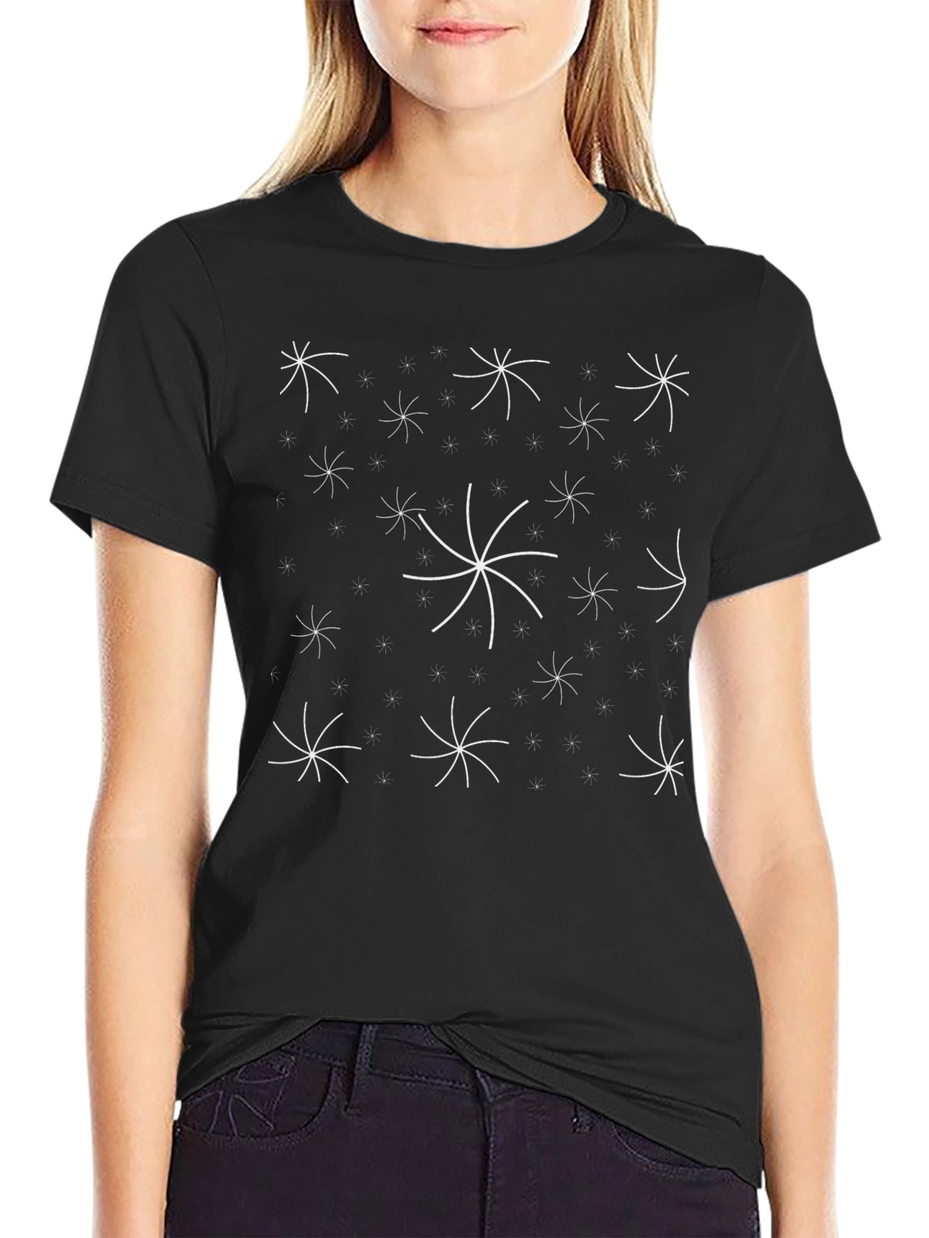 Abstract Starburst Pattern Black T-Shirt
