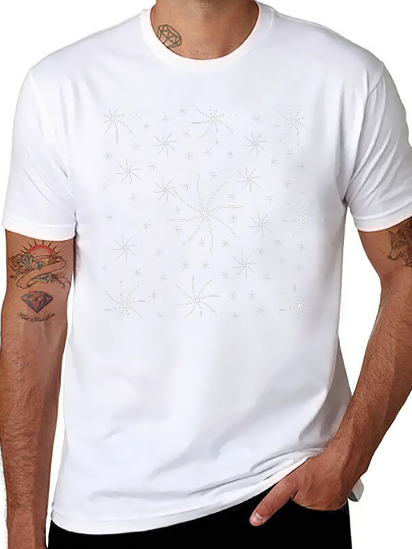 Abstract Starburst Pattern Black T-Shirt