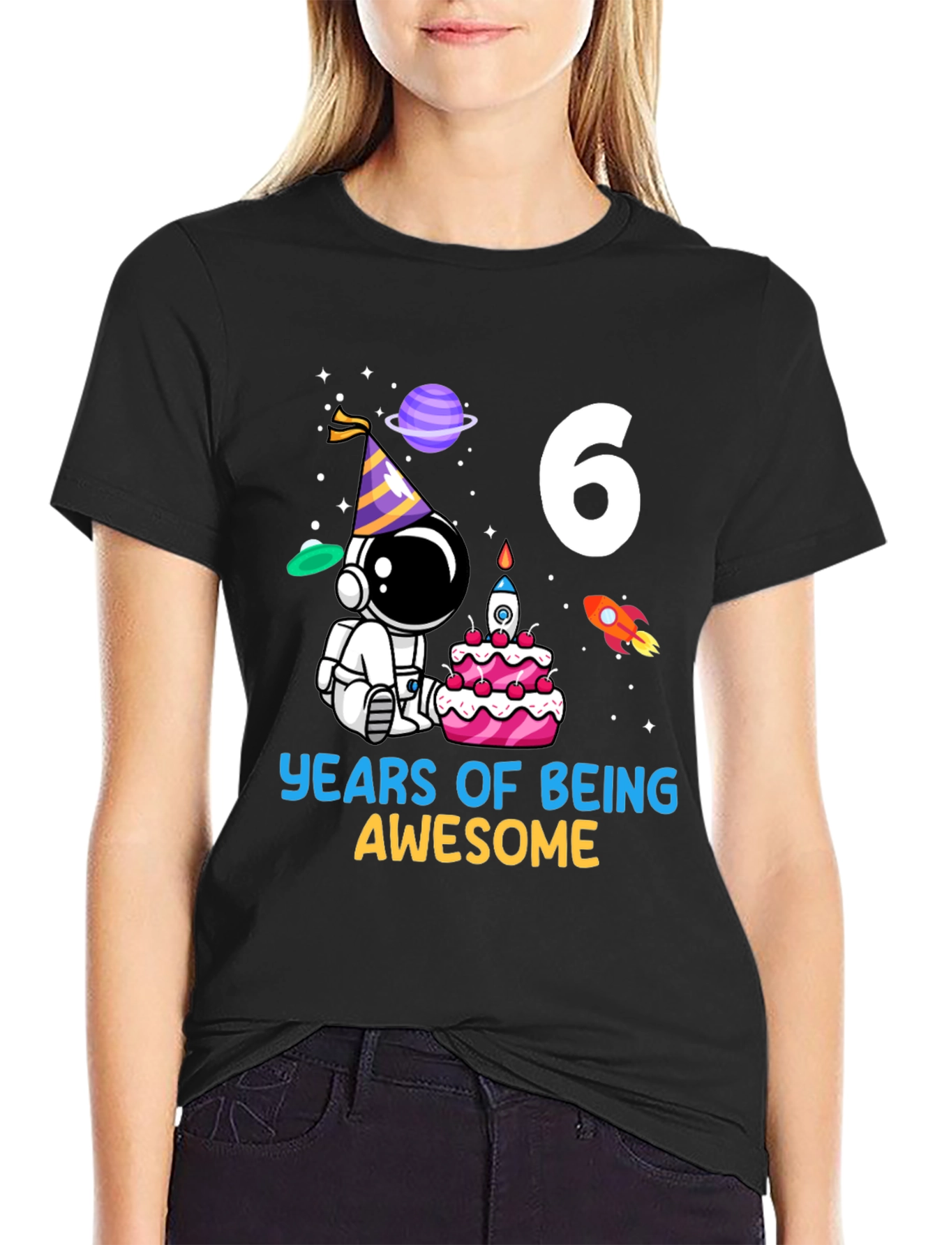 6 Years of Being Awesome Birthday Astronaut T-Shirt