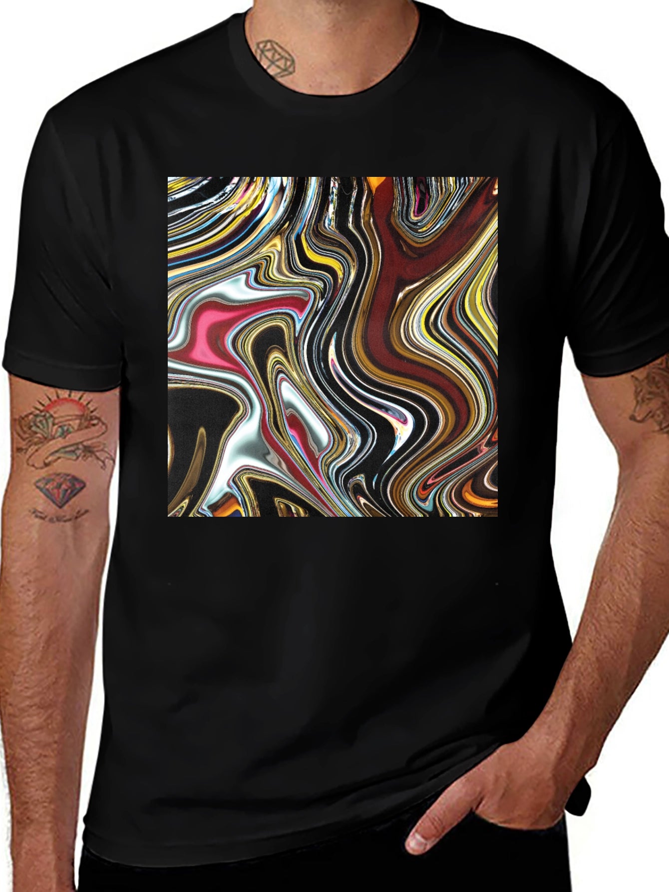 Abstract Art Swirl Tee - Black Cotton Blend