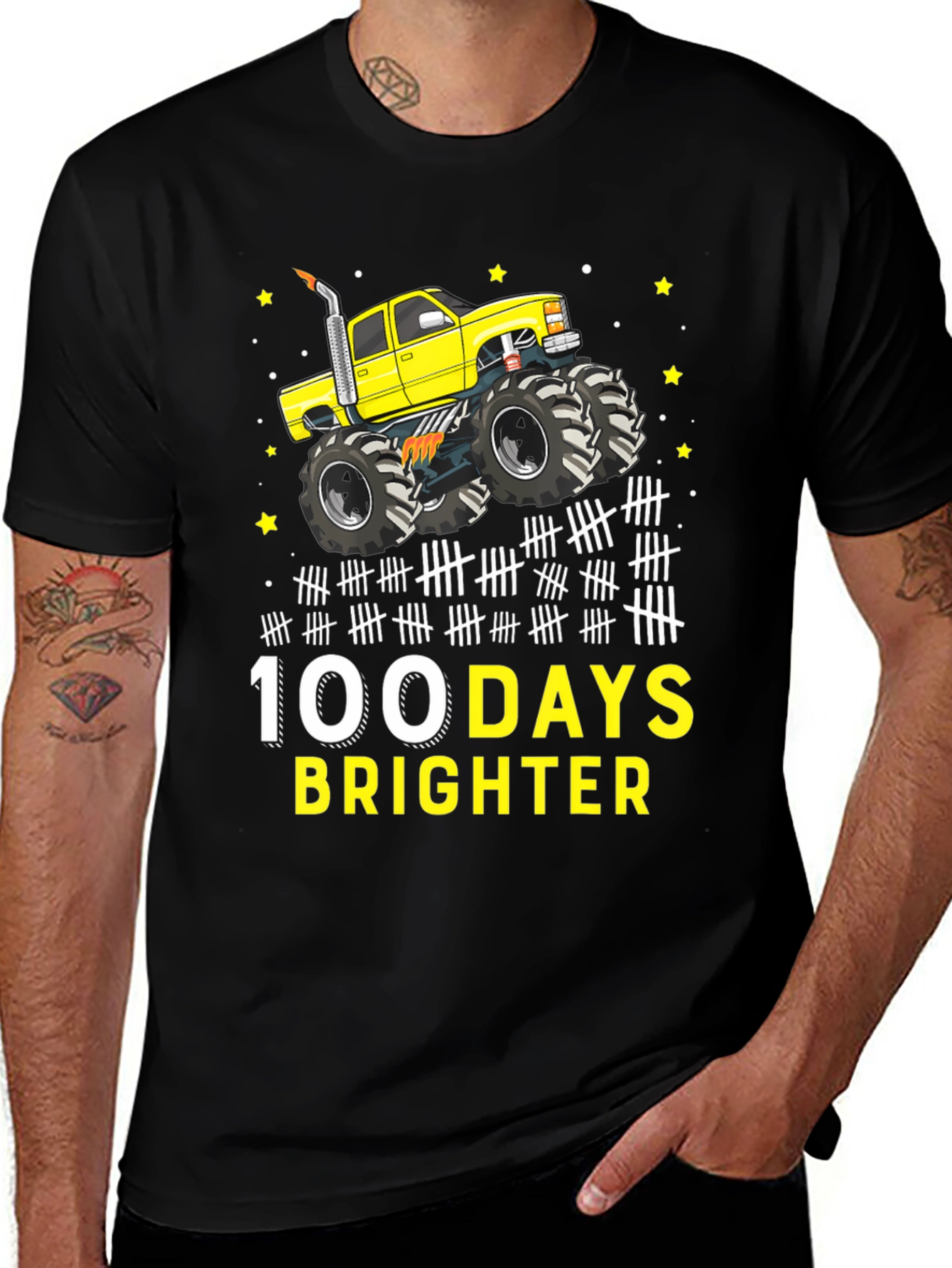 100 Days Brighter Monster Truck T-Shirt