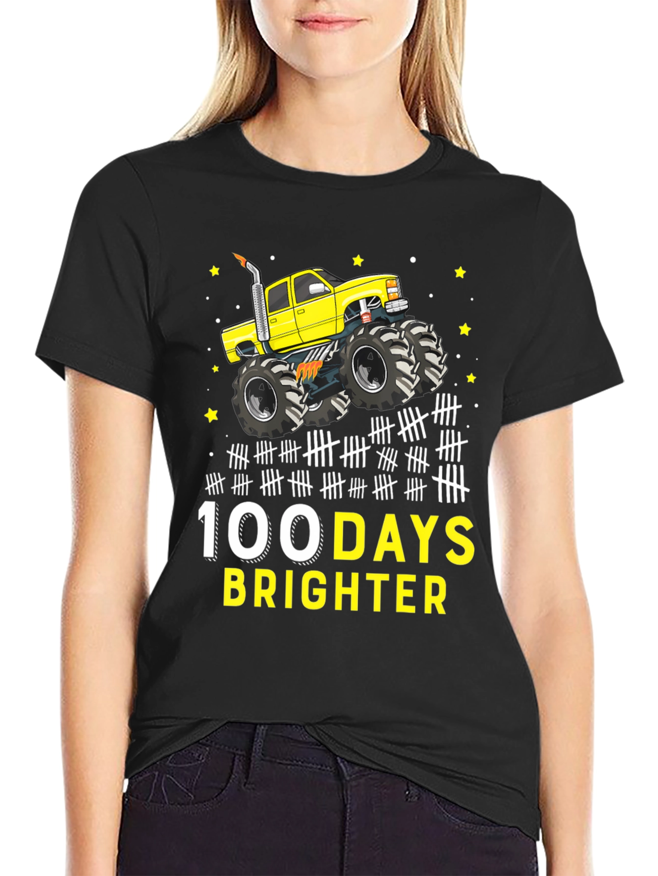 100 Days Brighter Monster Truck T-Shirt