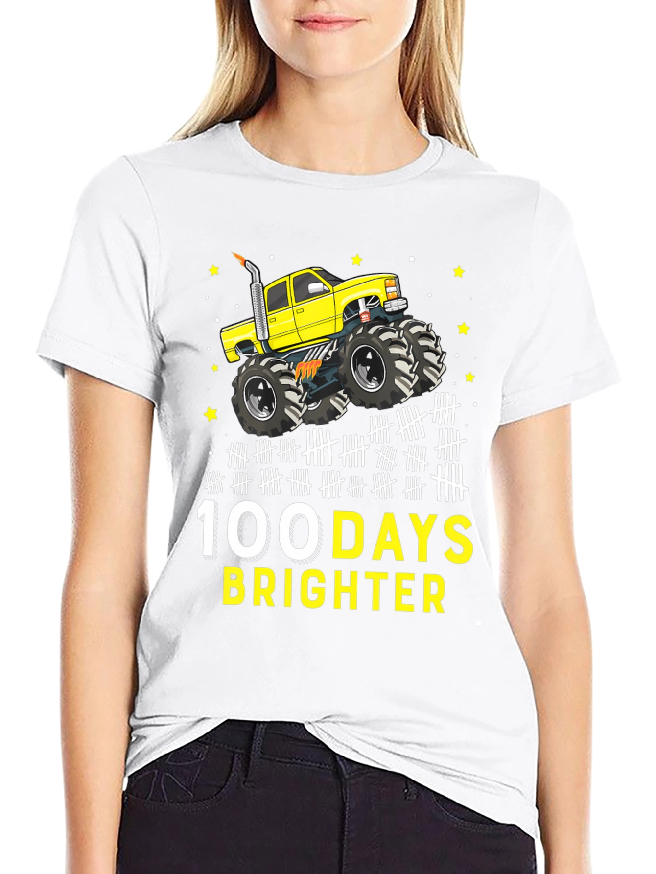 100 Days Brighter Monster Truck T-Shirt