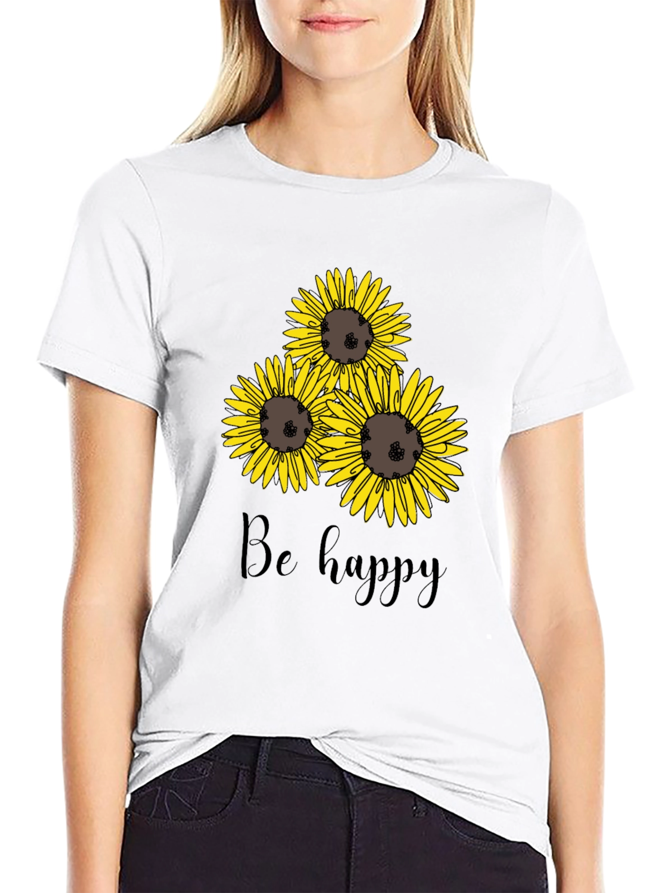 Sunflower Be Happy Graphic Print Tee