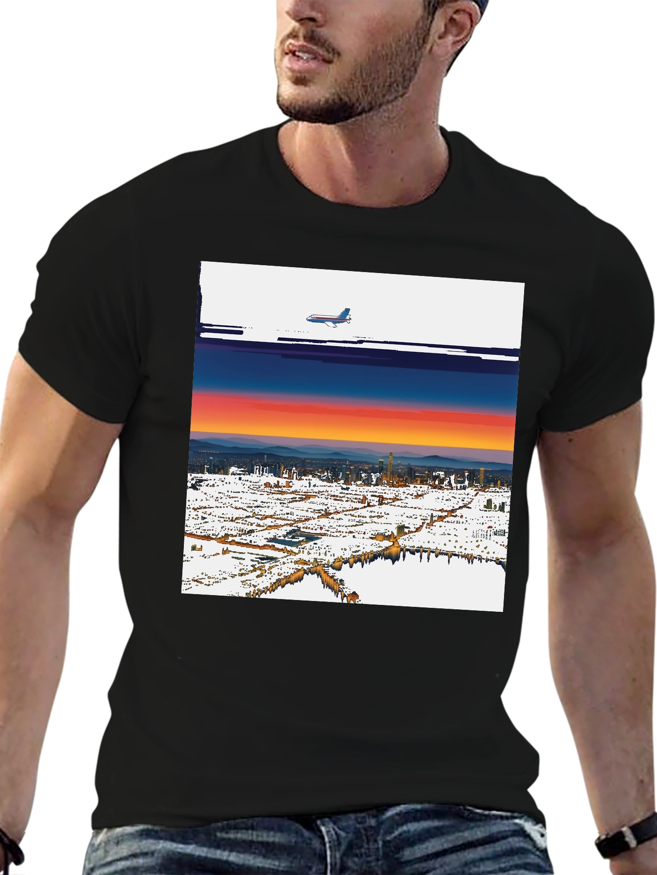 Sunset Plane Graphic Tee - Cool Urban Style