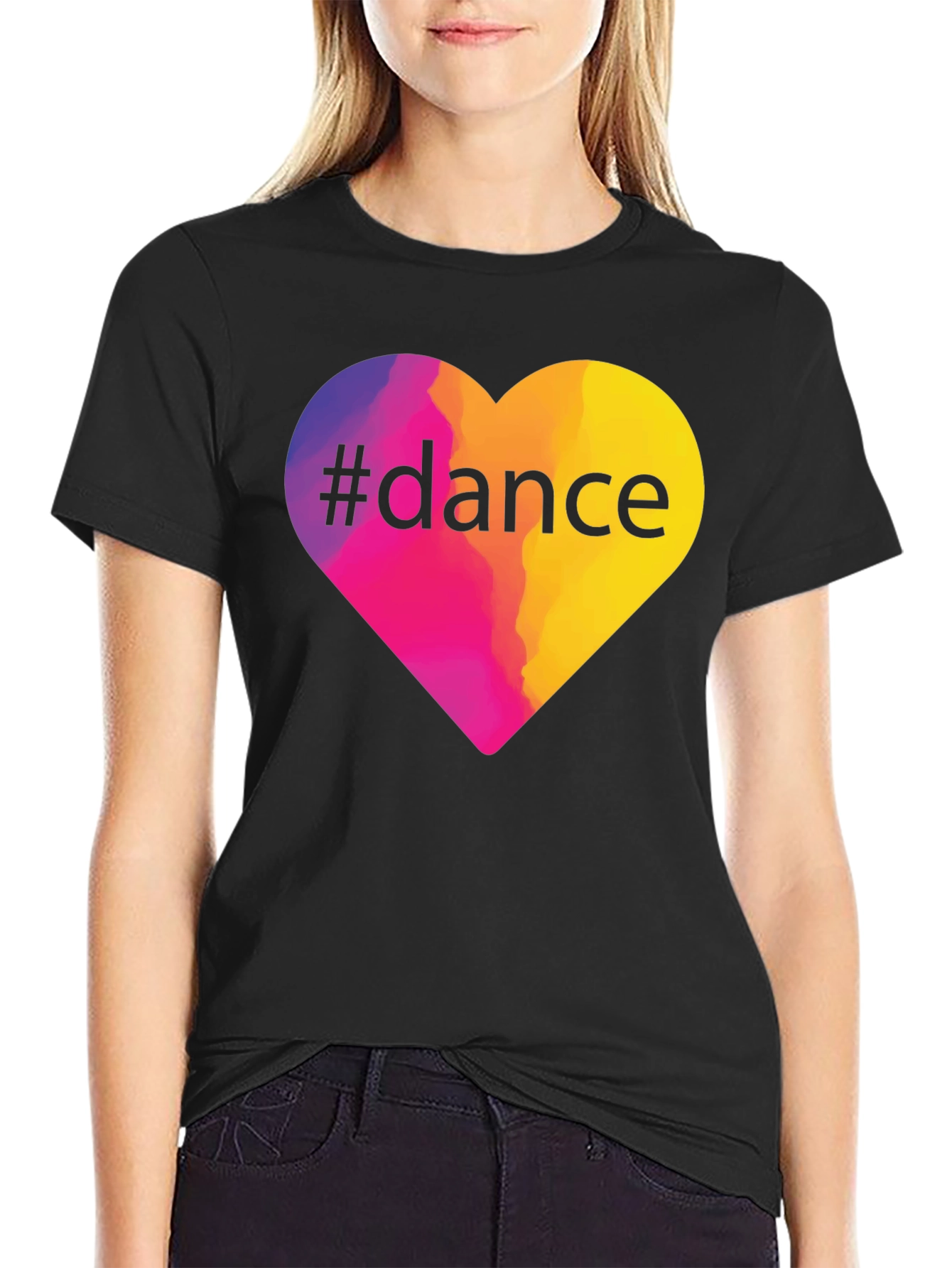 #Dance Heart Graphic Tee - Black Cotton T-Shirt
