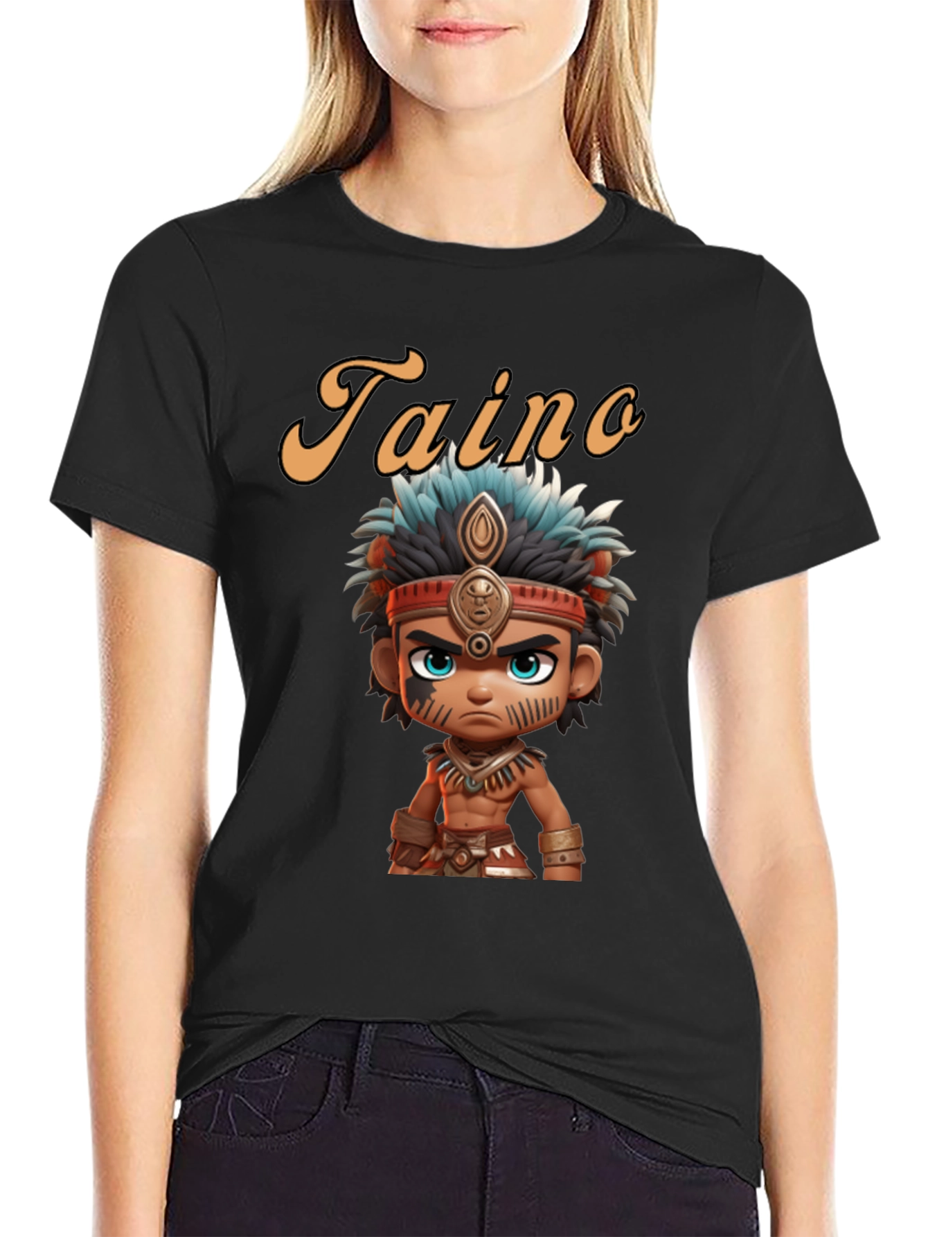 Taino Cartoon Character Black T-Shirt