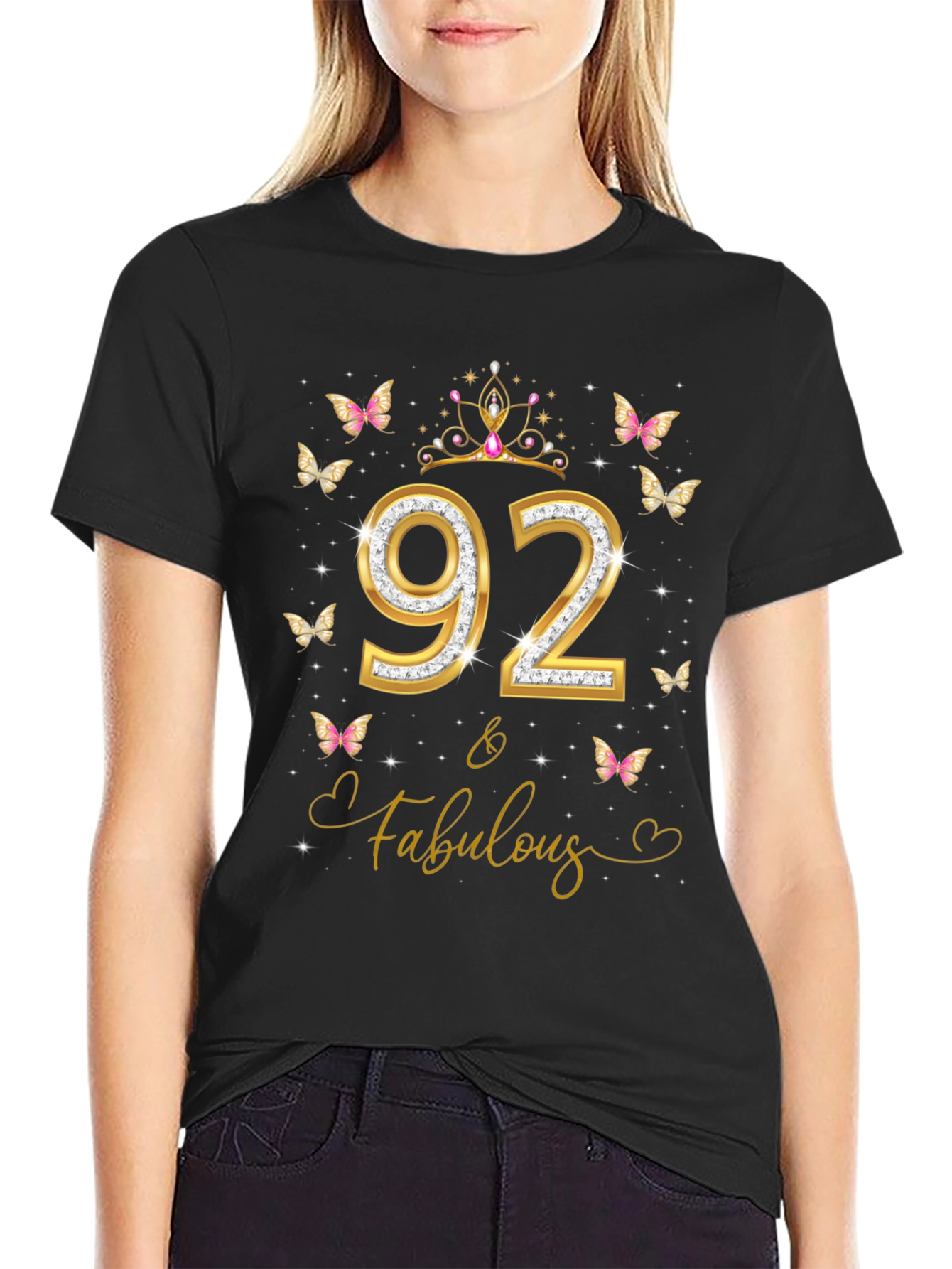 92 & Fabulous Birthday T-Shirt - Womens