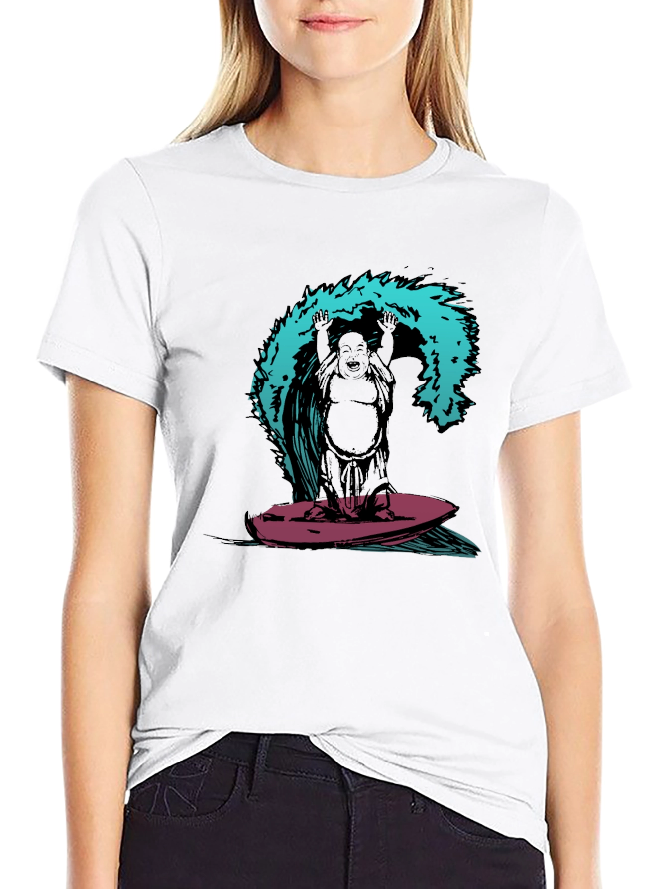 Surfing Buddha Graphic T-Shirt - Black