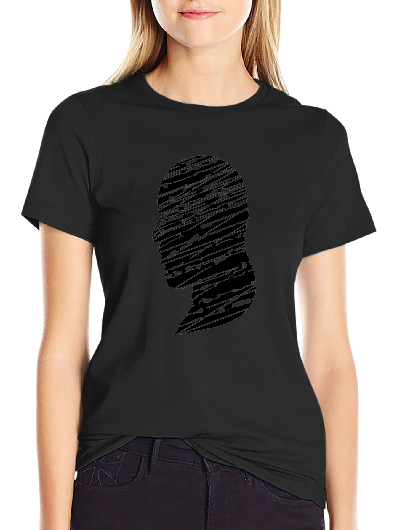 Abstract Silhouette Graphic Black T-Shirt