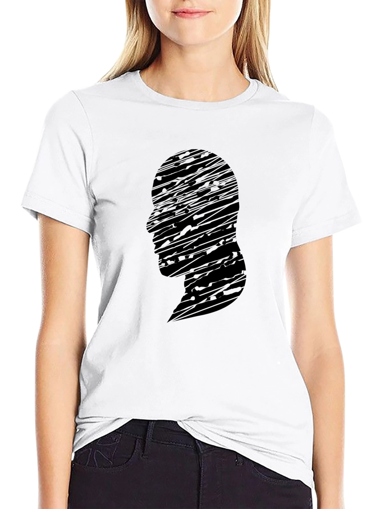 Abstract Silhouette Graphic Black T-Shirt
