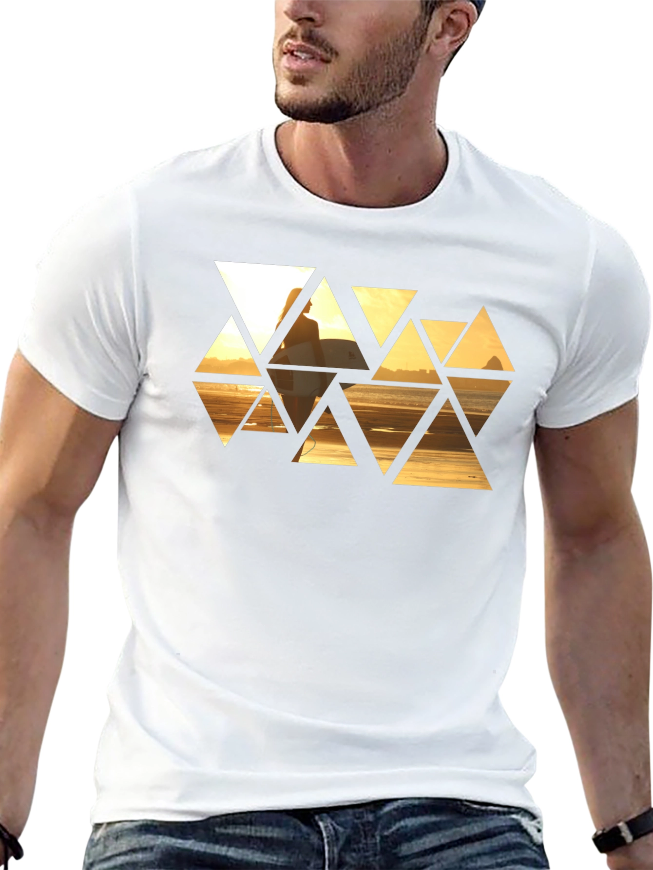Sunset Triangles Graphic T-Shirt - Stylish Black Tee