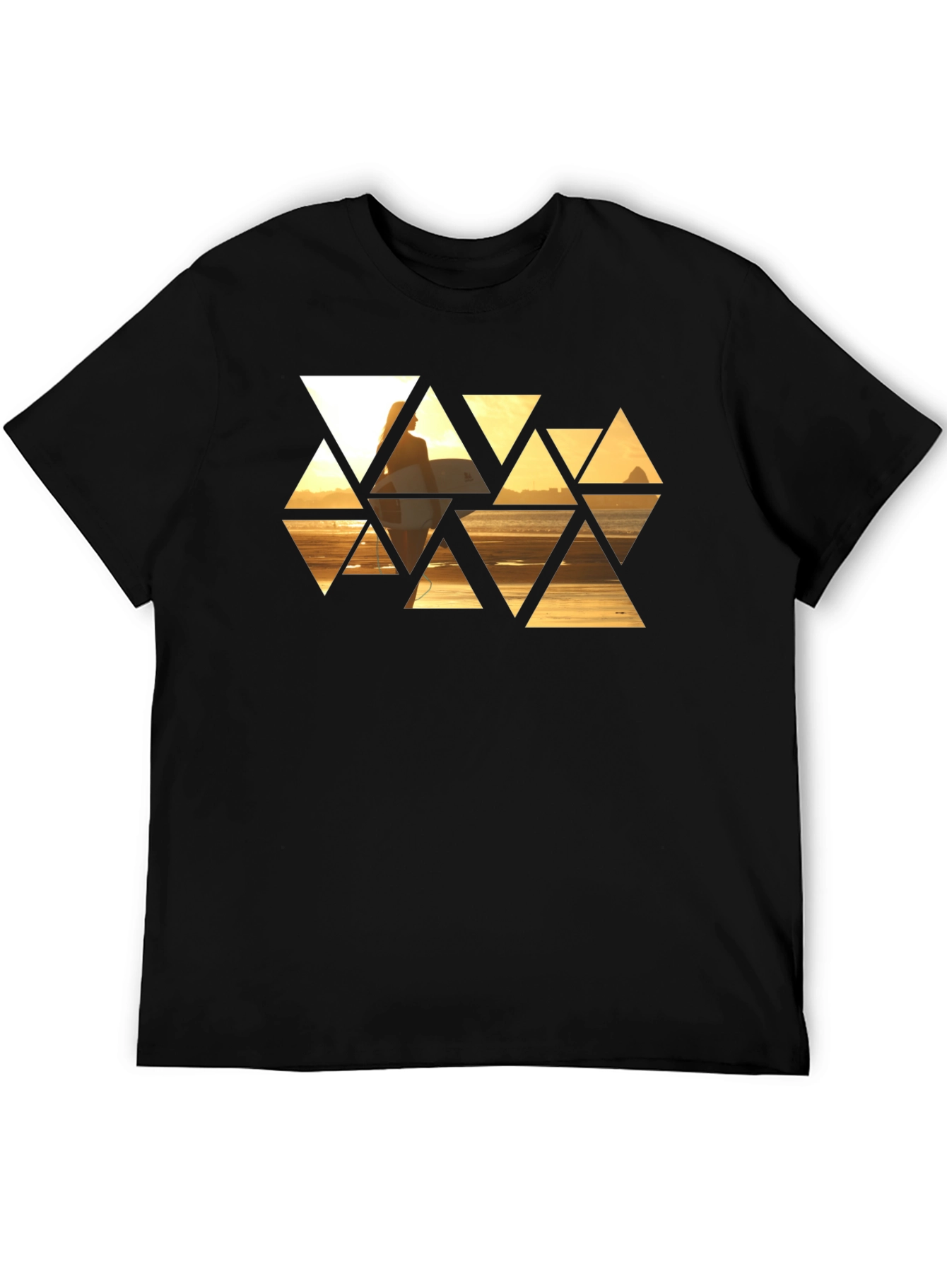 Sunset Triangles Graphic T-Shirt - Stylish Black Tee