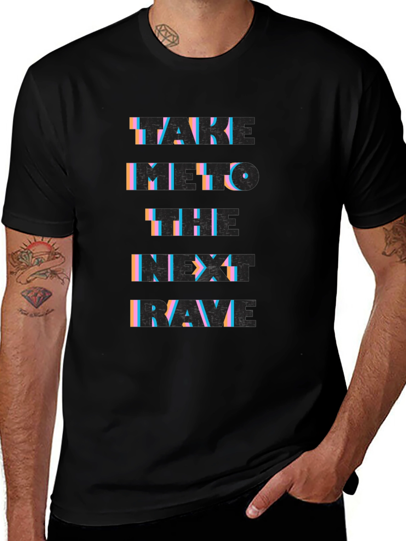 Take Me To The Next Rave Black Graphic T-Shirt