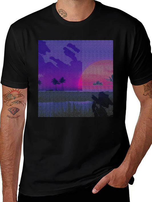Synthwave Beach T-Shirt - Retro Sunset Tee