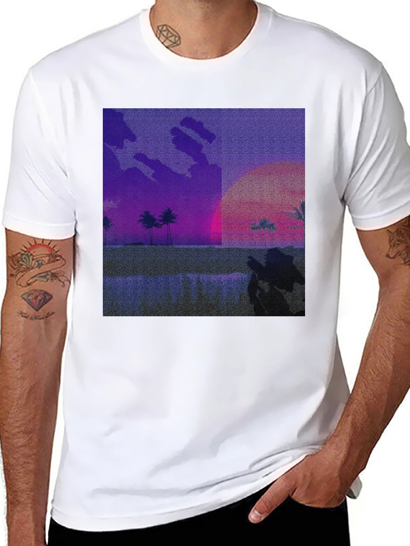Synthwave Beach T-Shirt - Retro Sunset Tee