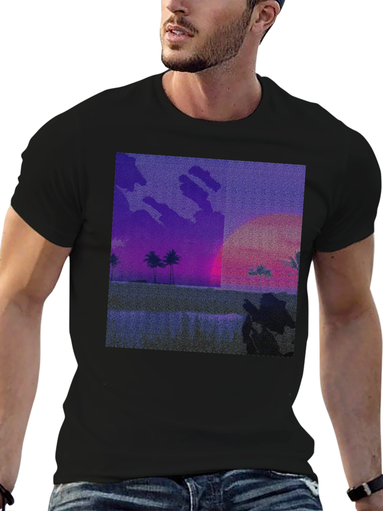 Synthwave Beach T-Shirt - Retro Sunset Tee