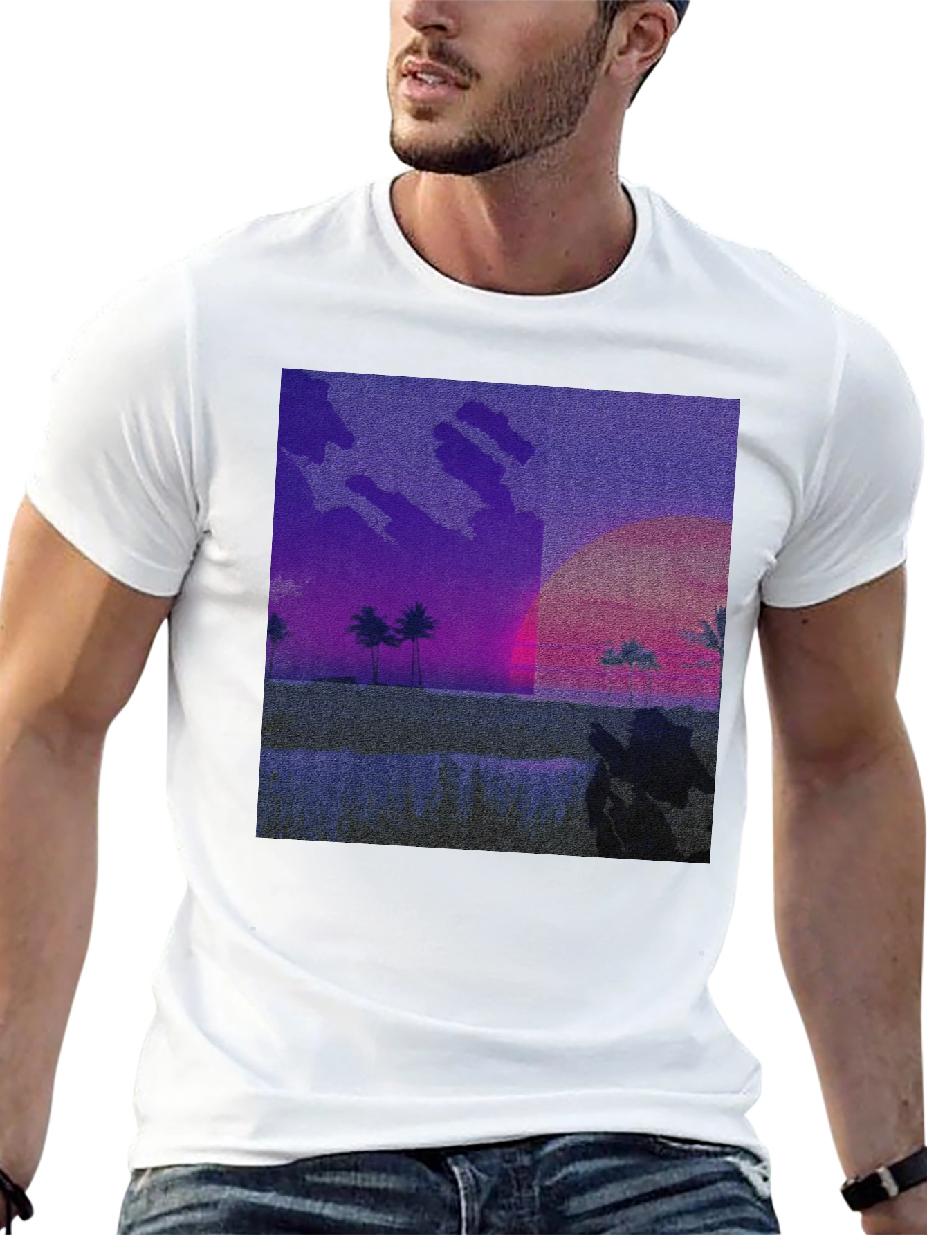 Synthwave Beach T-Shirt - Retro Sunset Tee