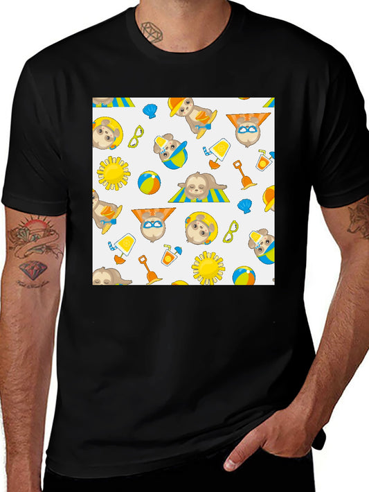 Summer Sloth Print Black T-Shirt