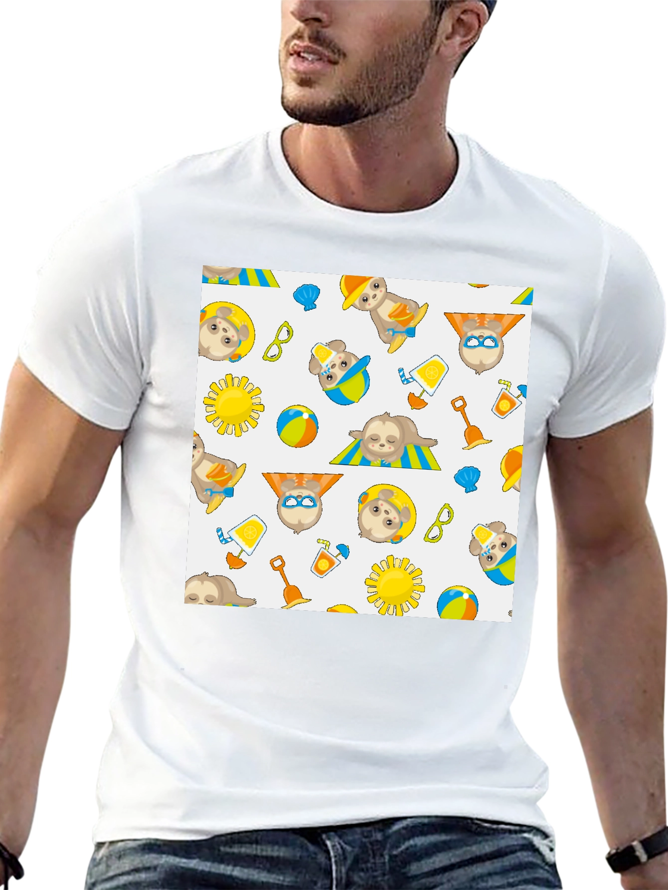 Summer Sloth Print Black T-Shirt