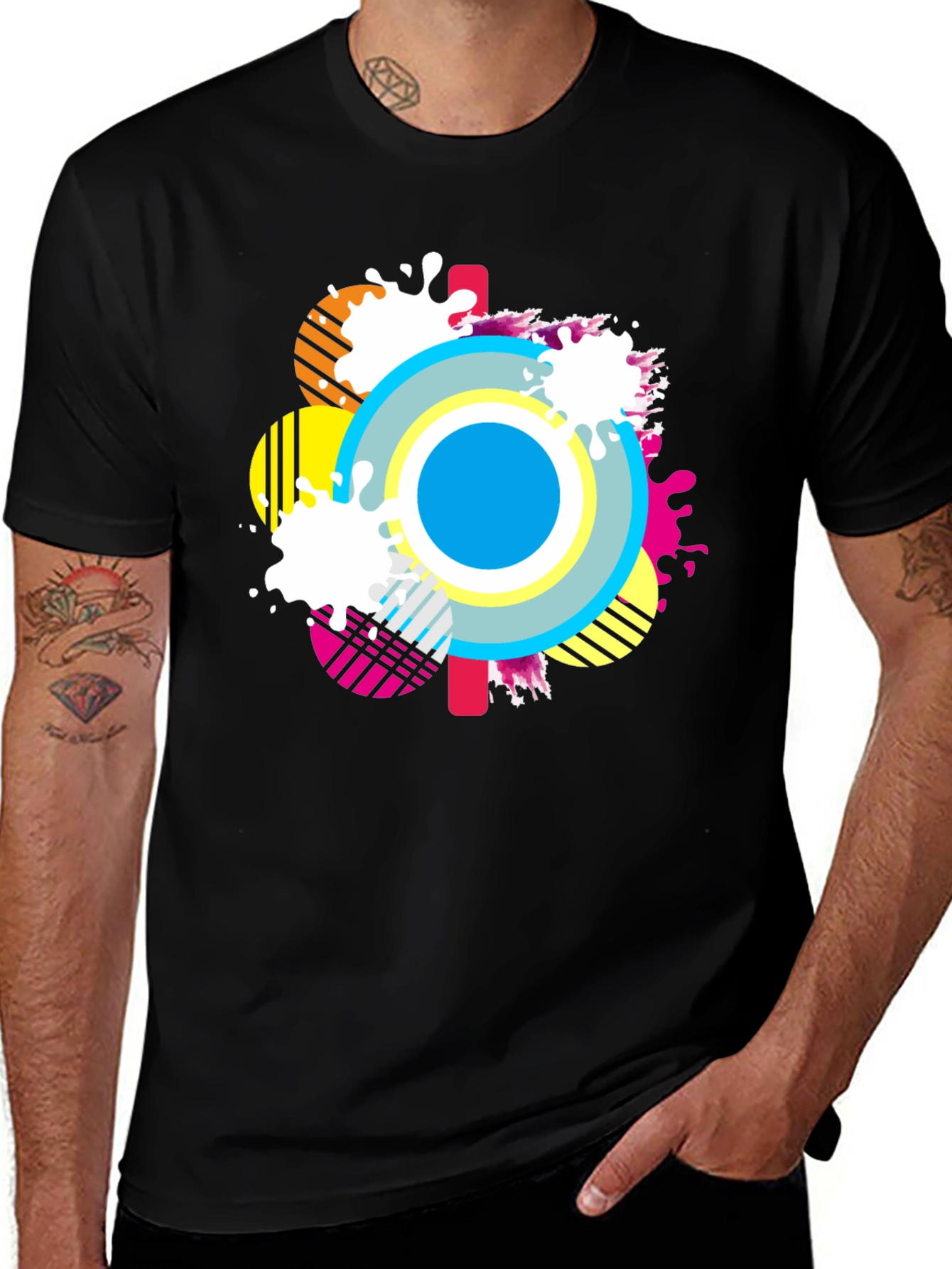 Abstract Graphic Tee - Mens Casual Black T-Shirt