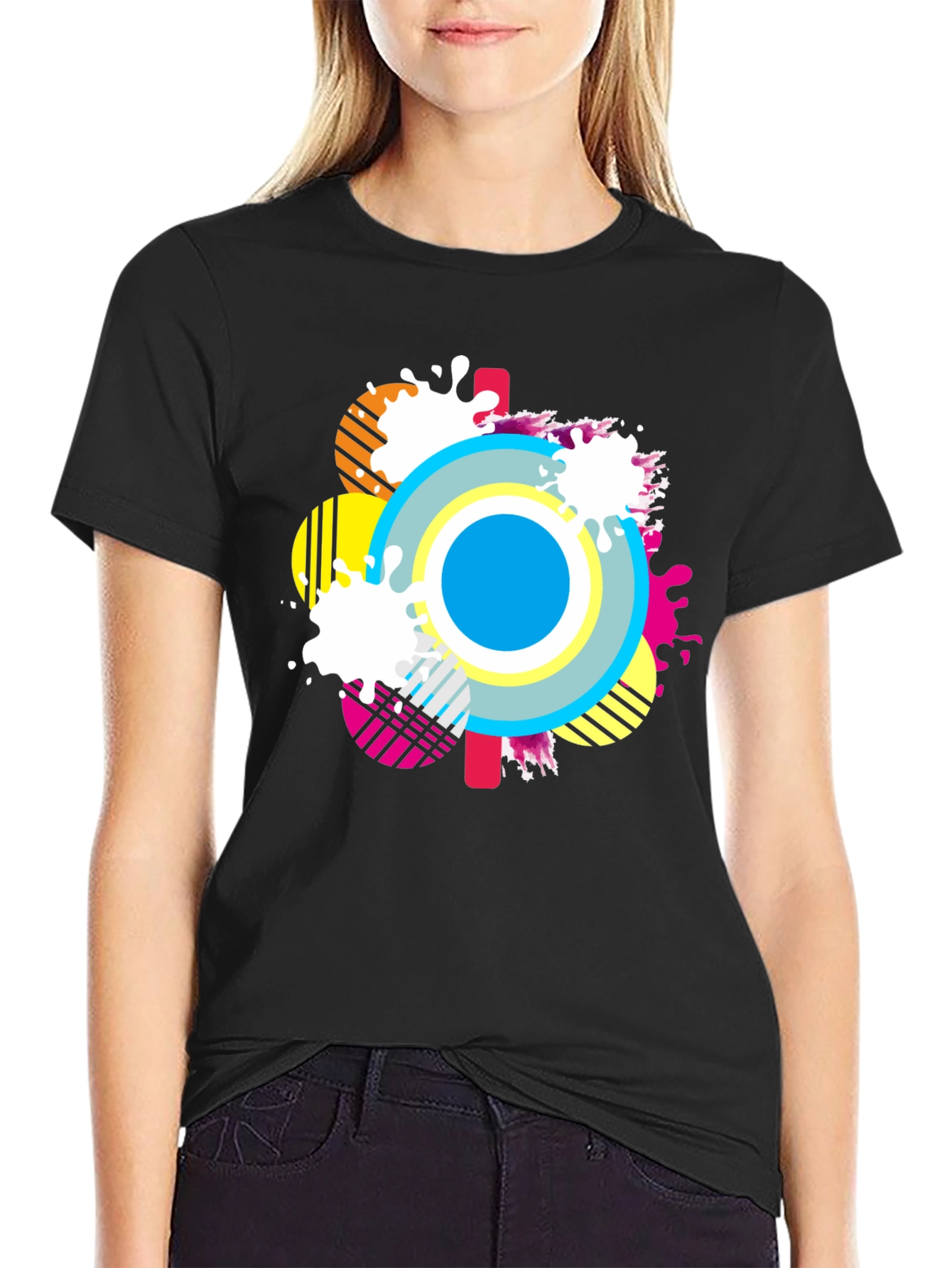 Abstract Graphic Tee - Mens Casual Black T-Shirt