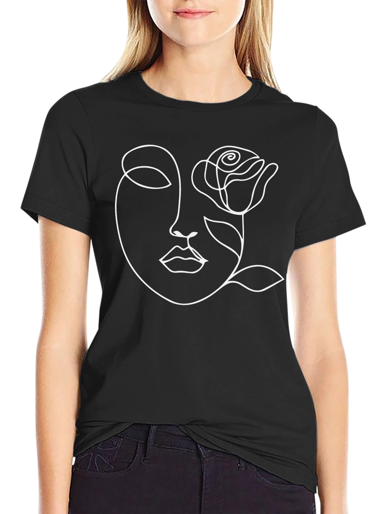 Abstract Face & Rose Graphic Tee