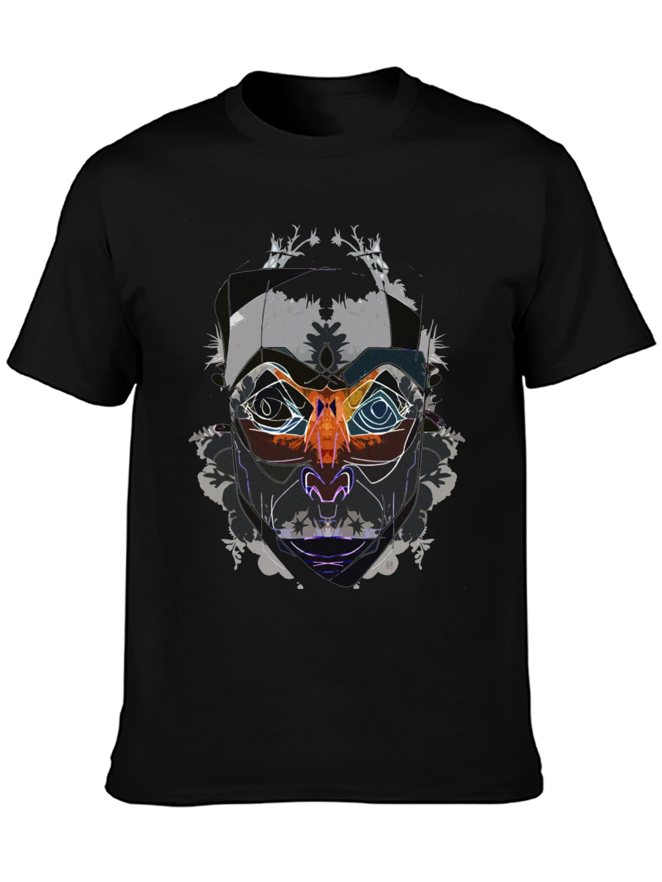 Abstract Face Graphic Black T-Shirt