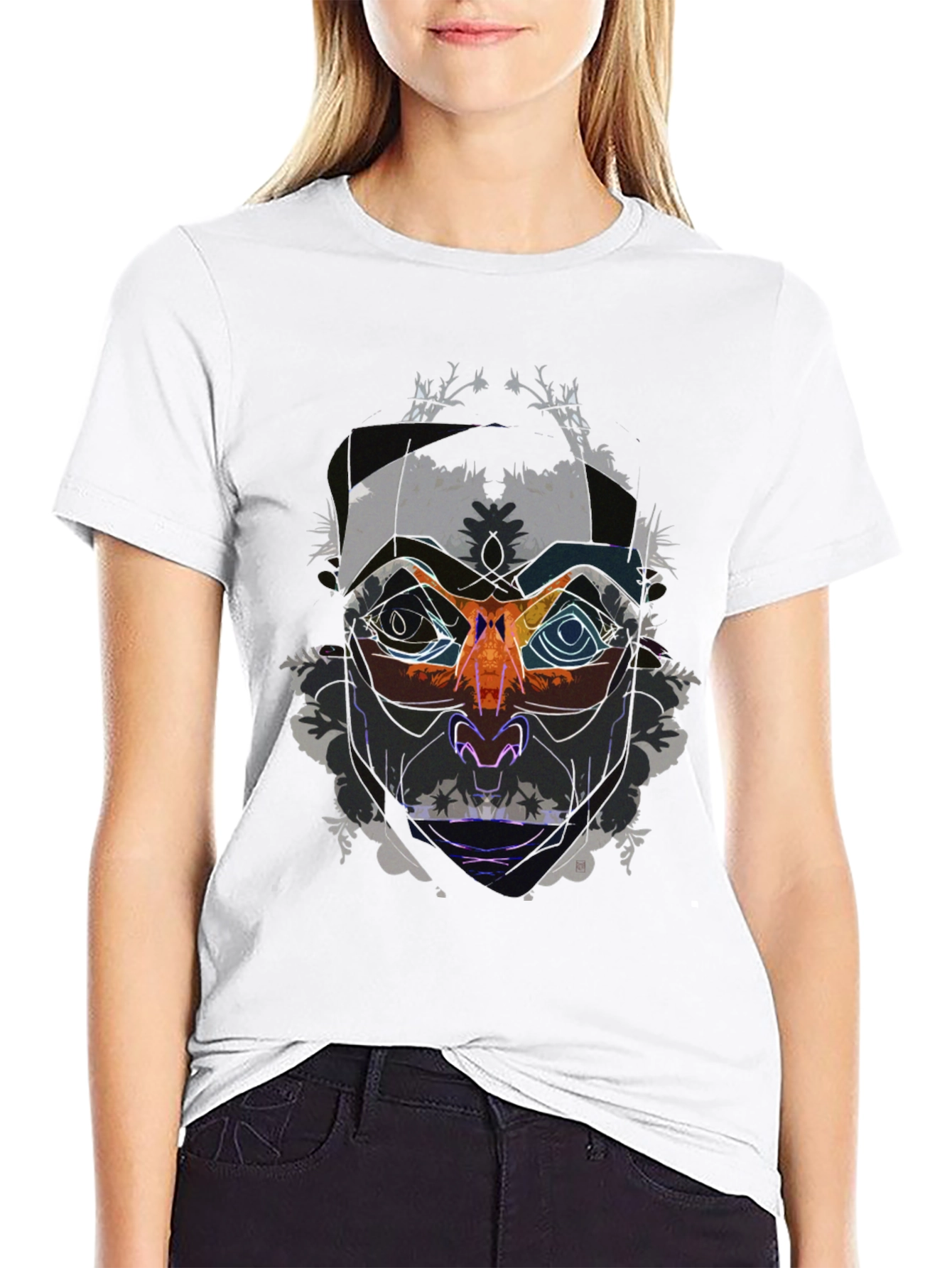 Abstract Face Graphic Black T-Shirt