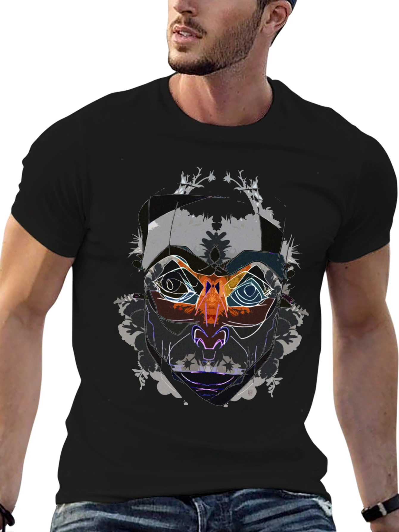 Abstract Face Graphic Black T-Shirt