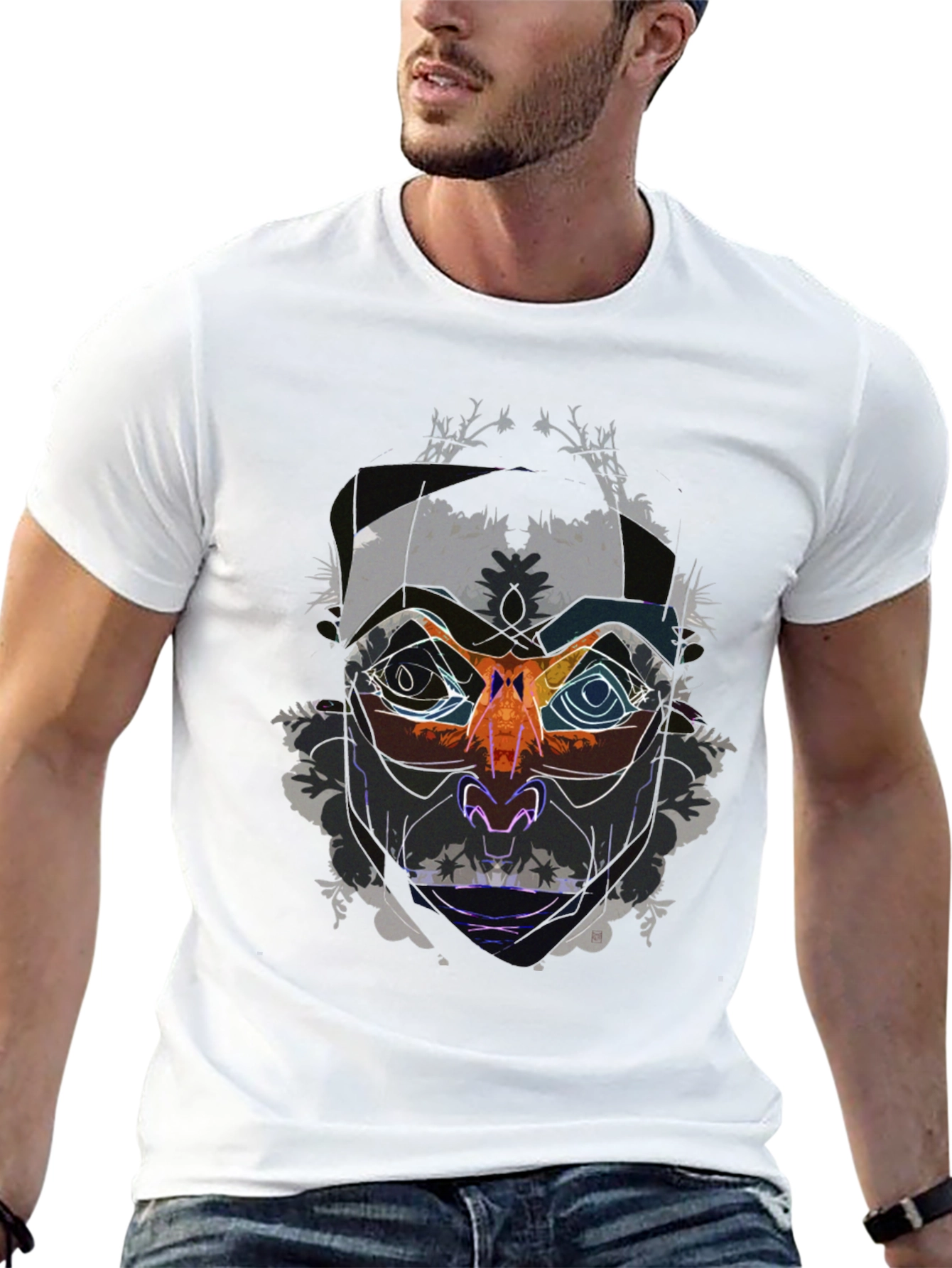 Abstract Face Graphic Black T-Shirt