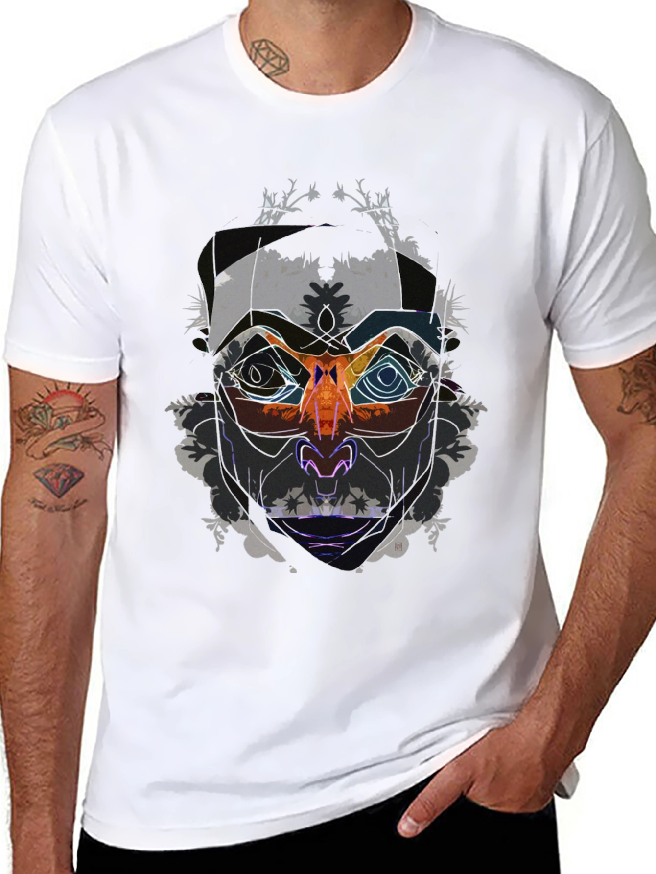 Abstract Face Graphic Black T-Shirt