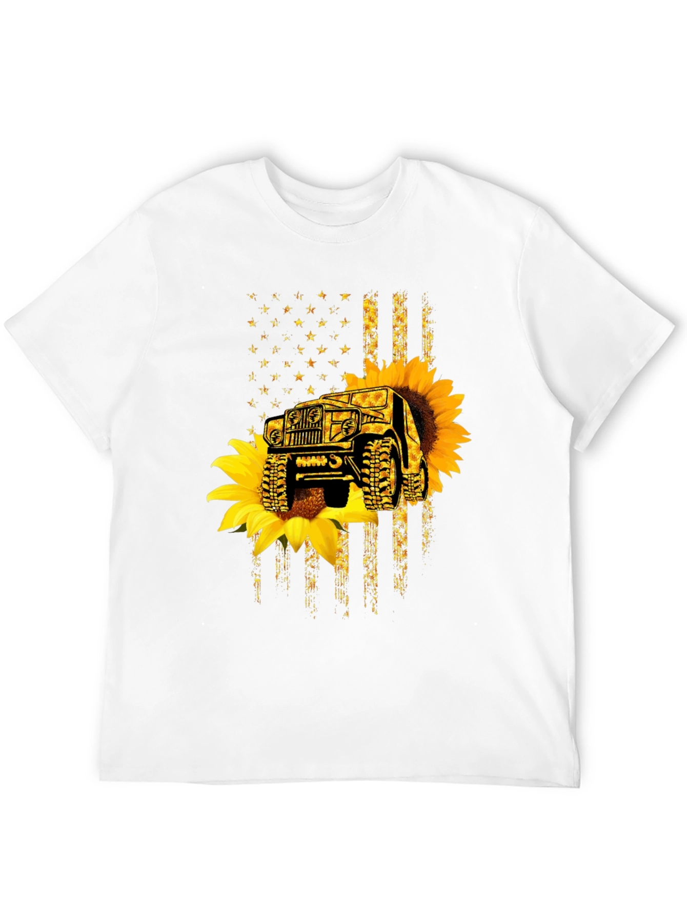 Sunflower Jeep American Flag Black T-Shirt