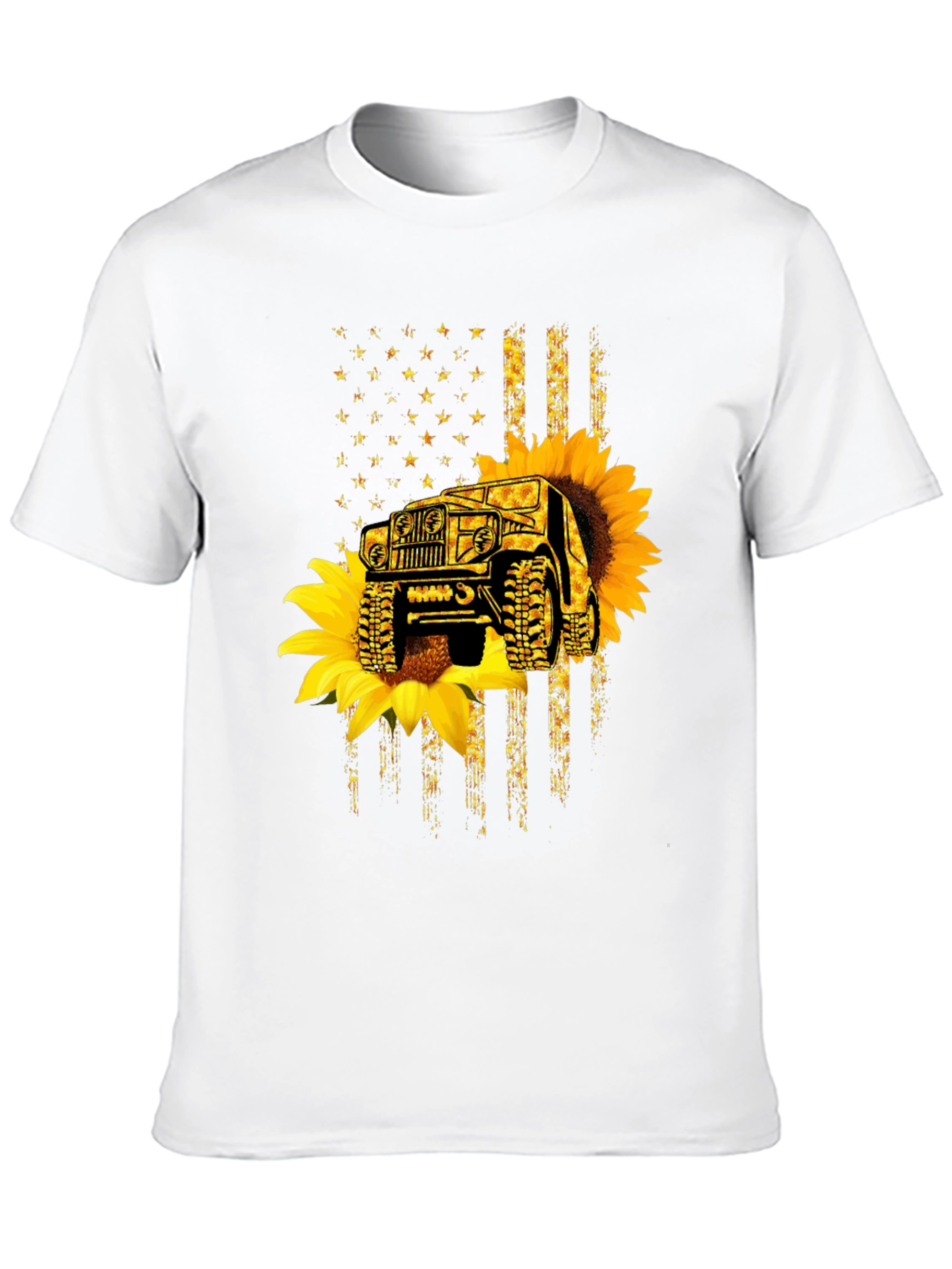 Sunflower Jeep American Flag Black T-Shirt