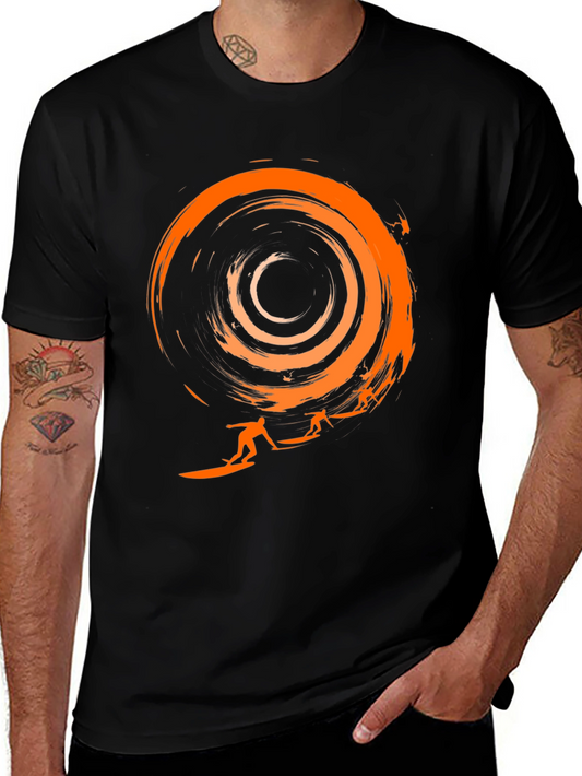 Surfer Graphic Black T-Shirt - Cool Wave Design