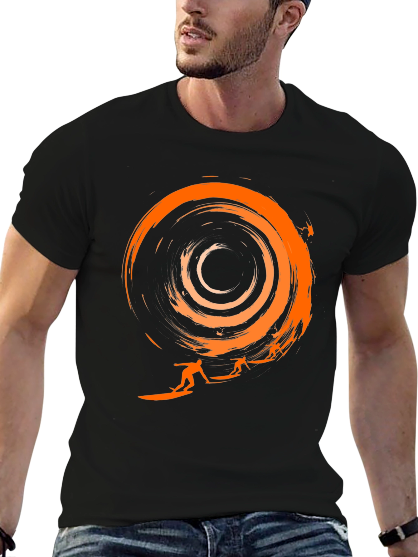 Surfer Graphic Black T-Shirt - Cool Wave Design