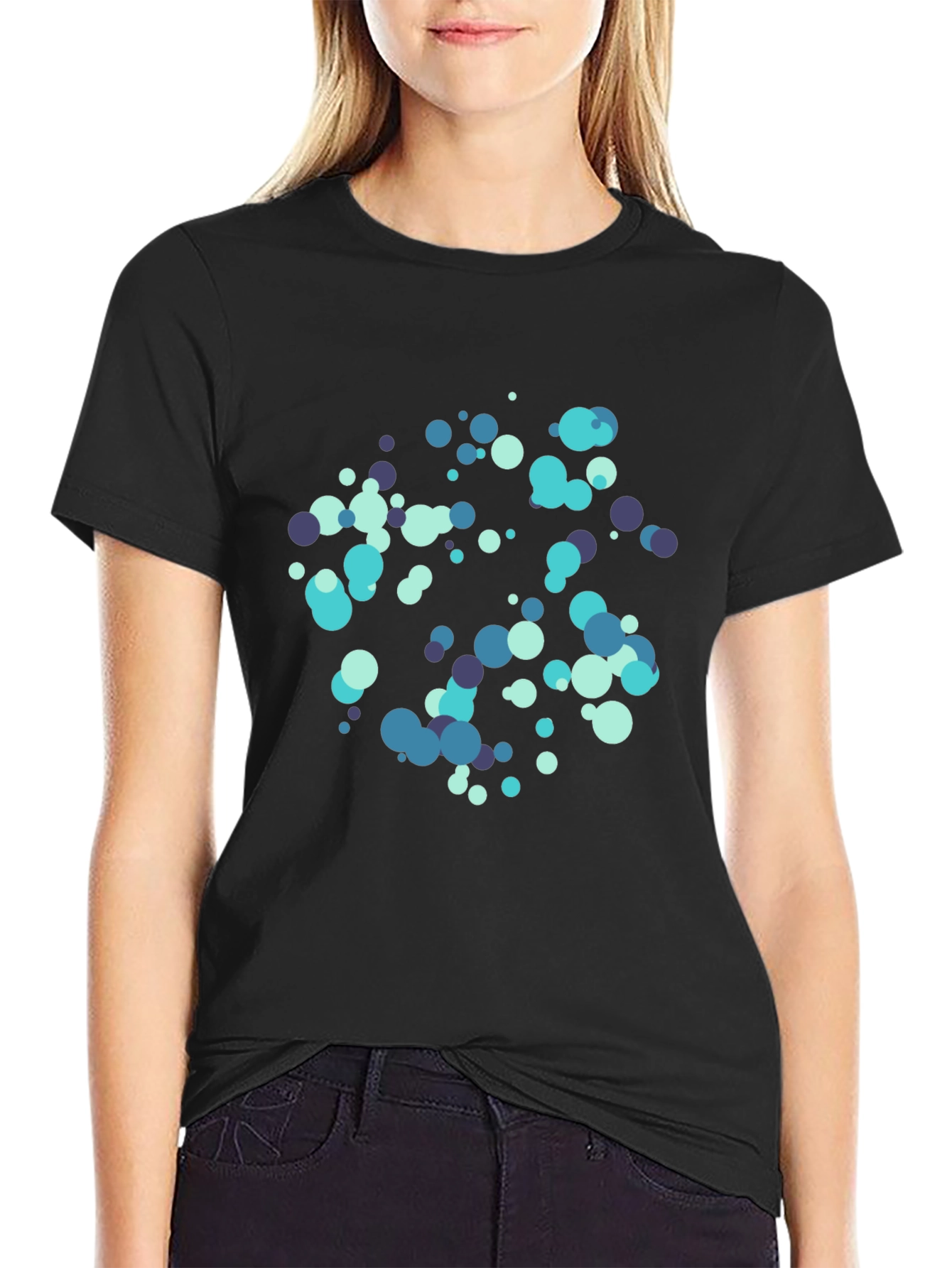Abstract Dot Pattern Black Cotton T-Shirt