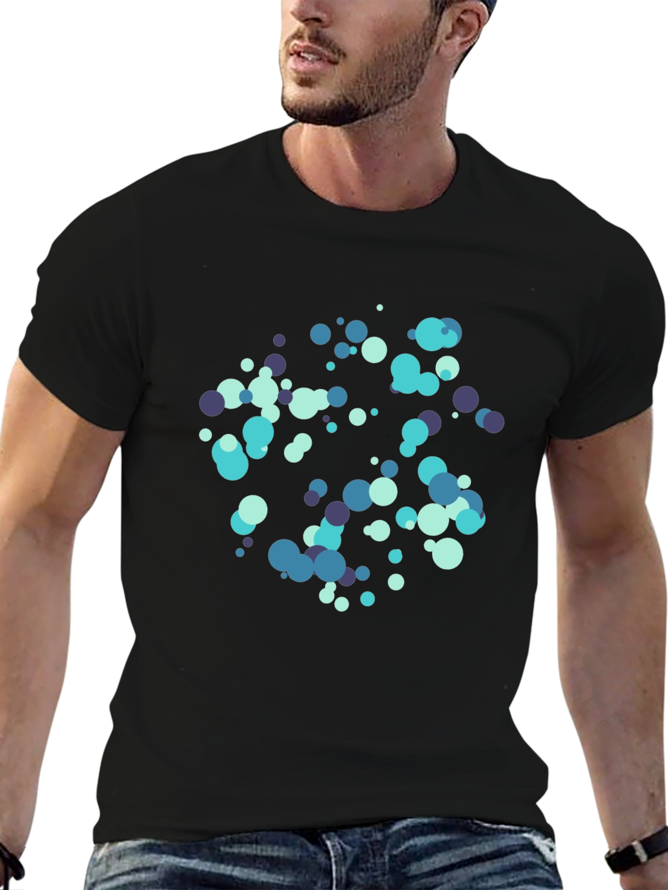 Abstract Dot Pattern Black Cotton T-Shirt