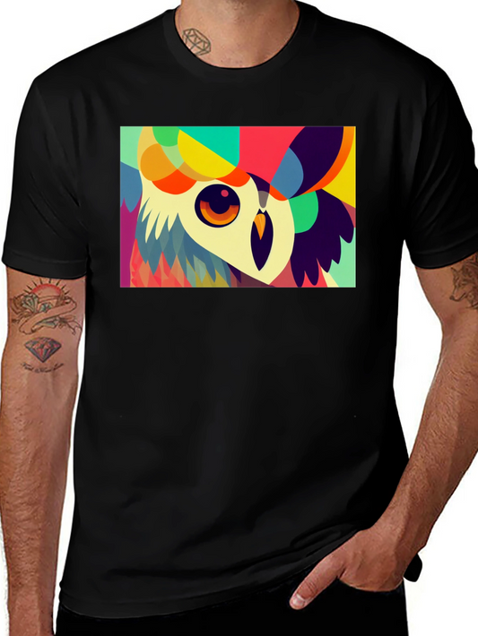 Abstract Owl Graphic Tee - Unique Colorful Design