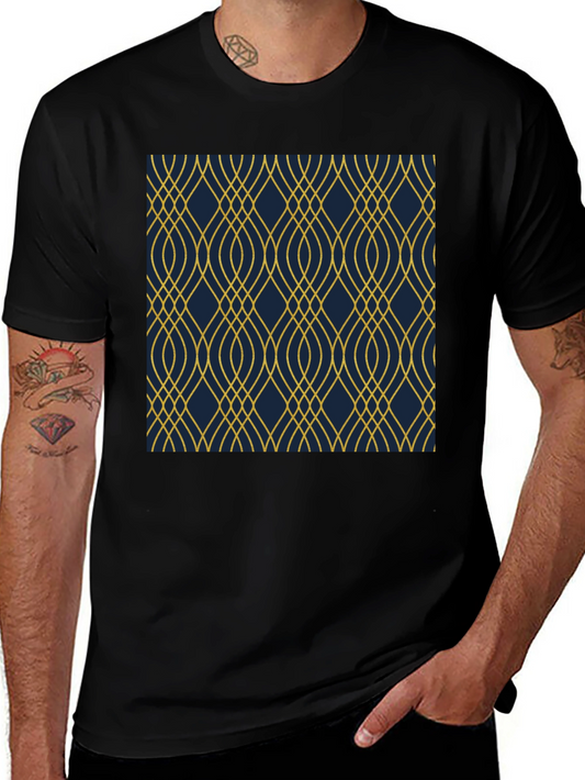 Stylish Black T-Shirt with Geometric Gold Pattern