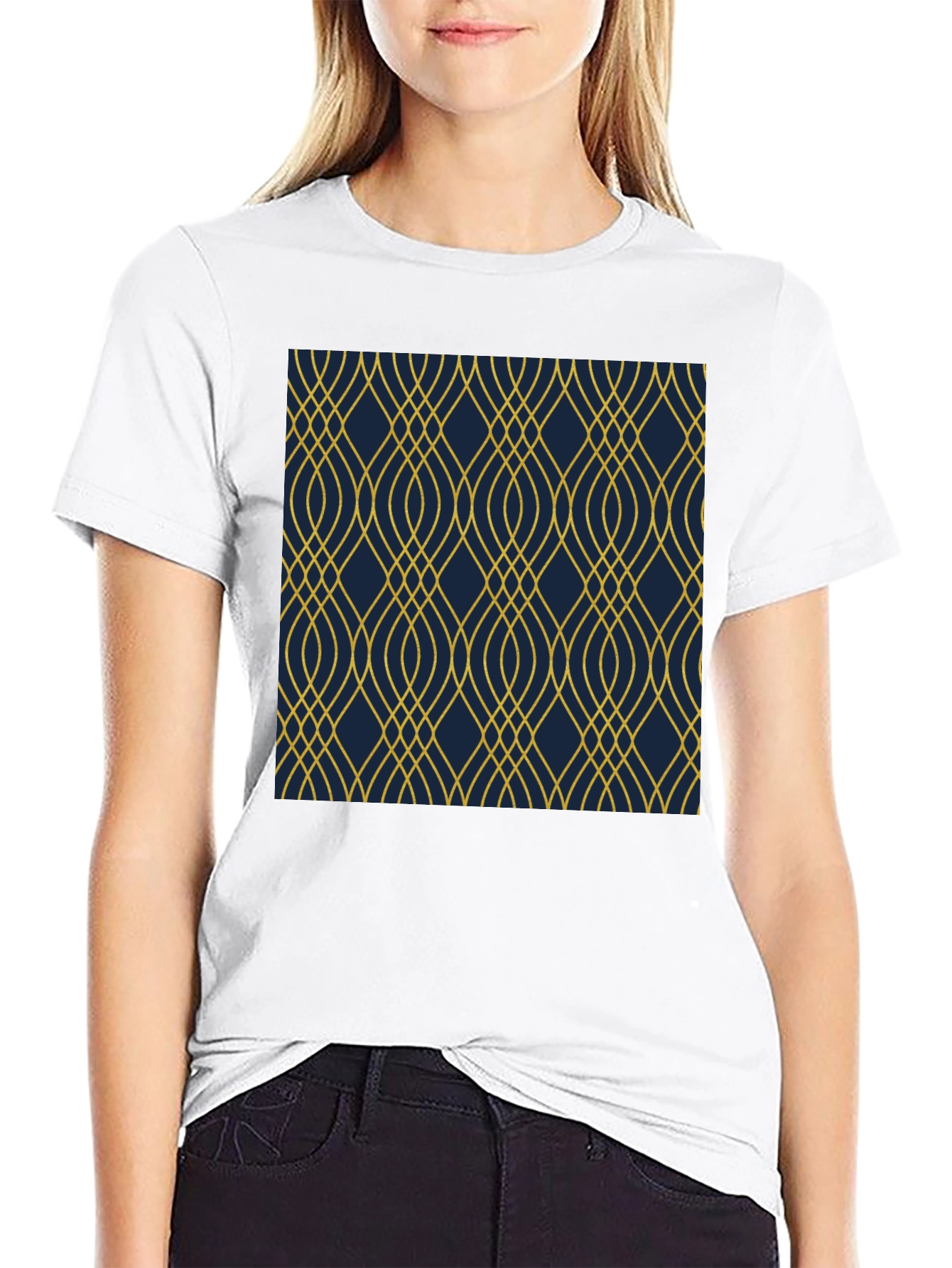 Stylish Black T-Shirt with Geometric Gold Pattern