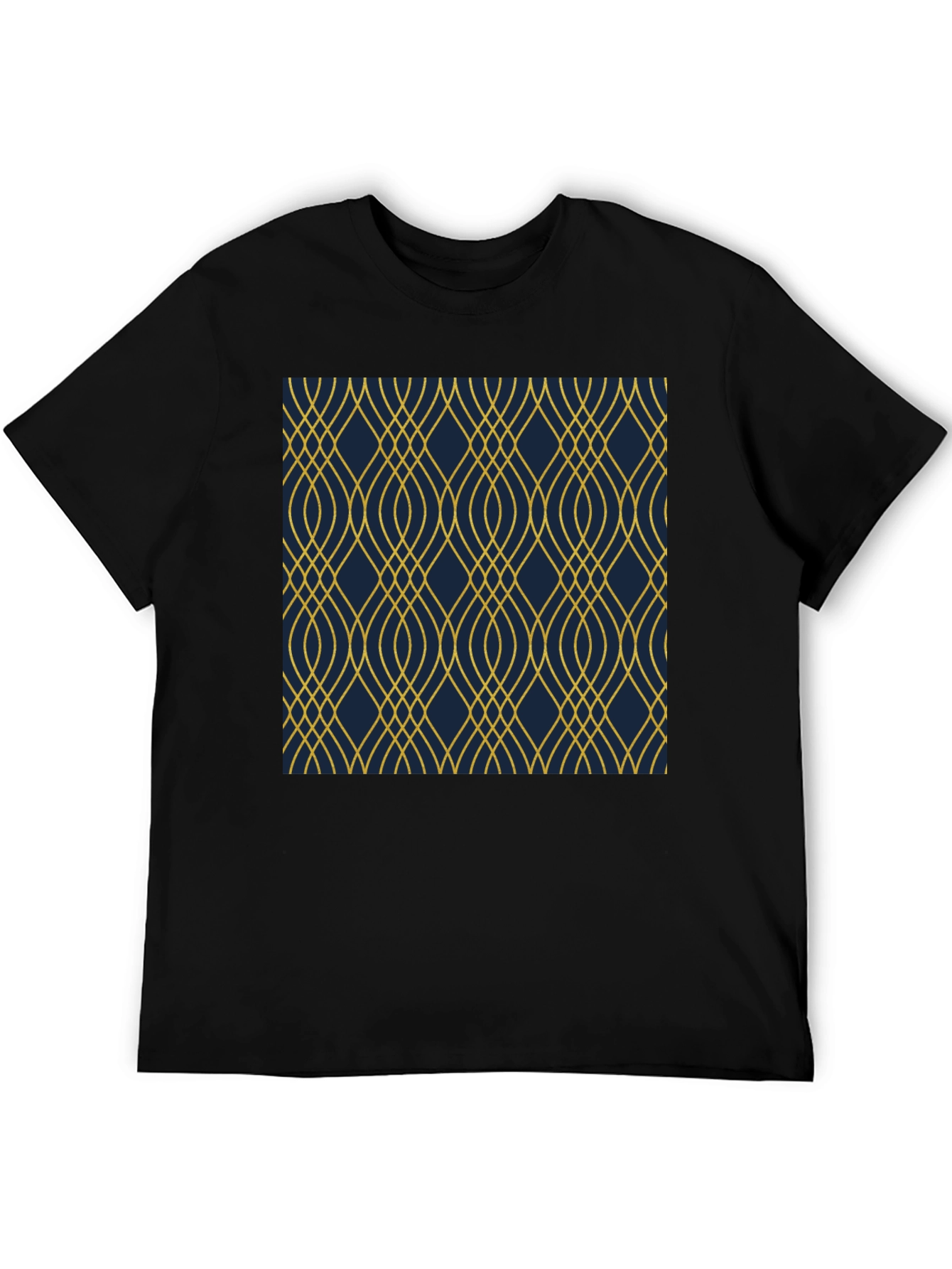 Stylish Black T-Shirt with Geometric Gold Pattern