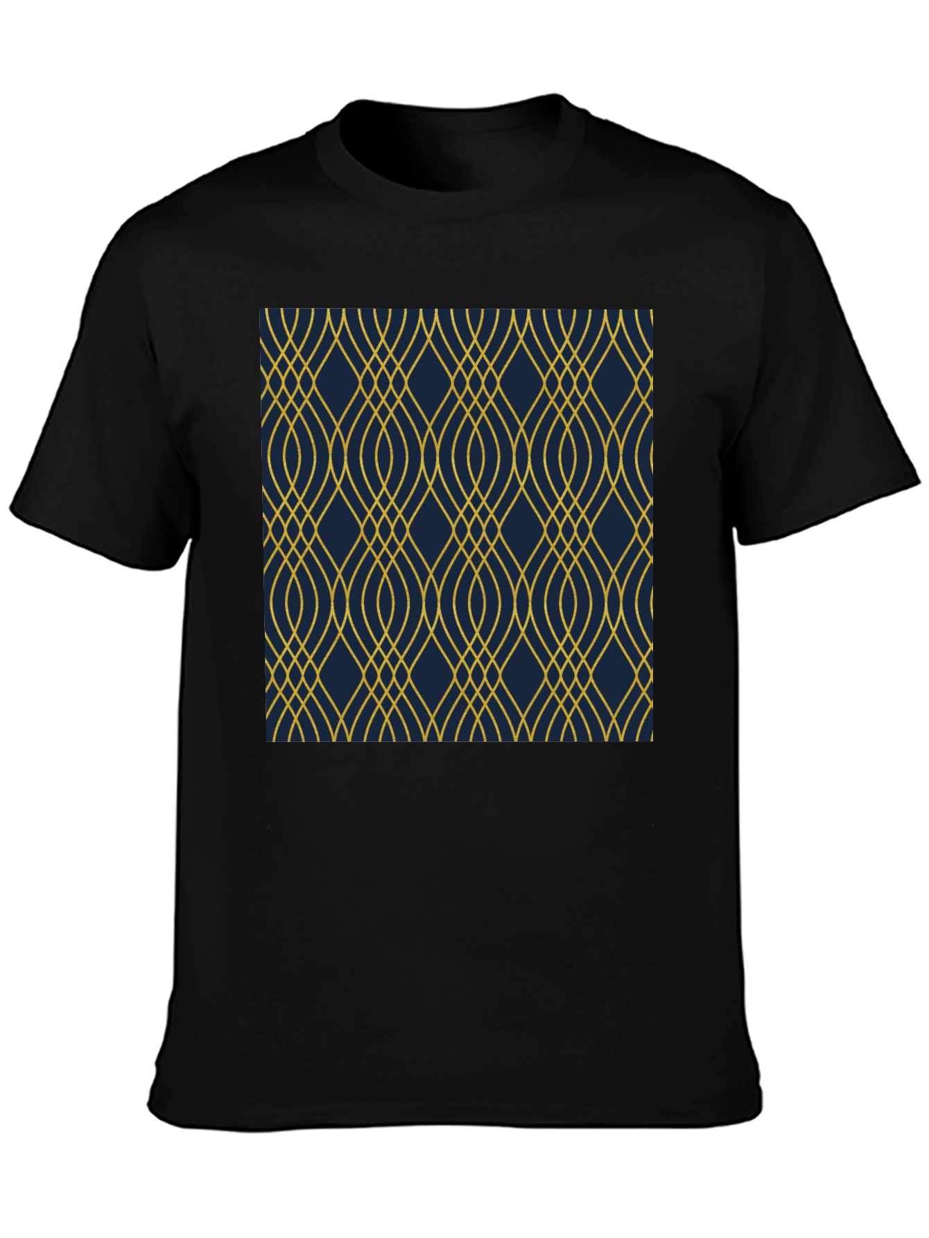 Stylish Black T-Shirt with Geometric Gold Pattern